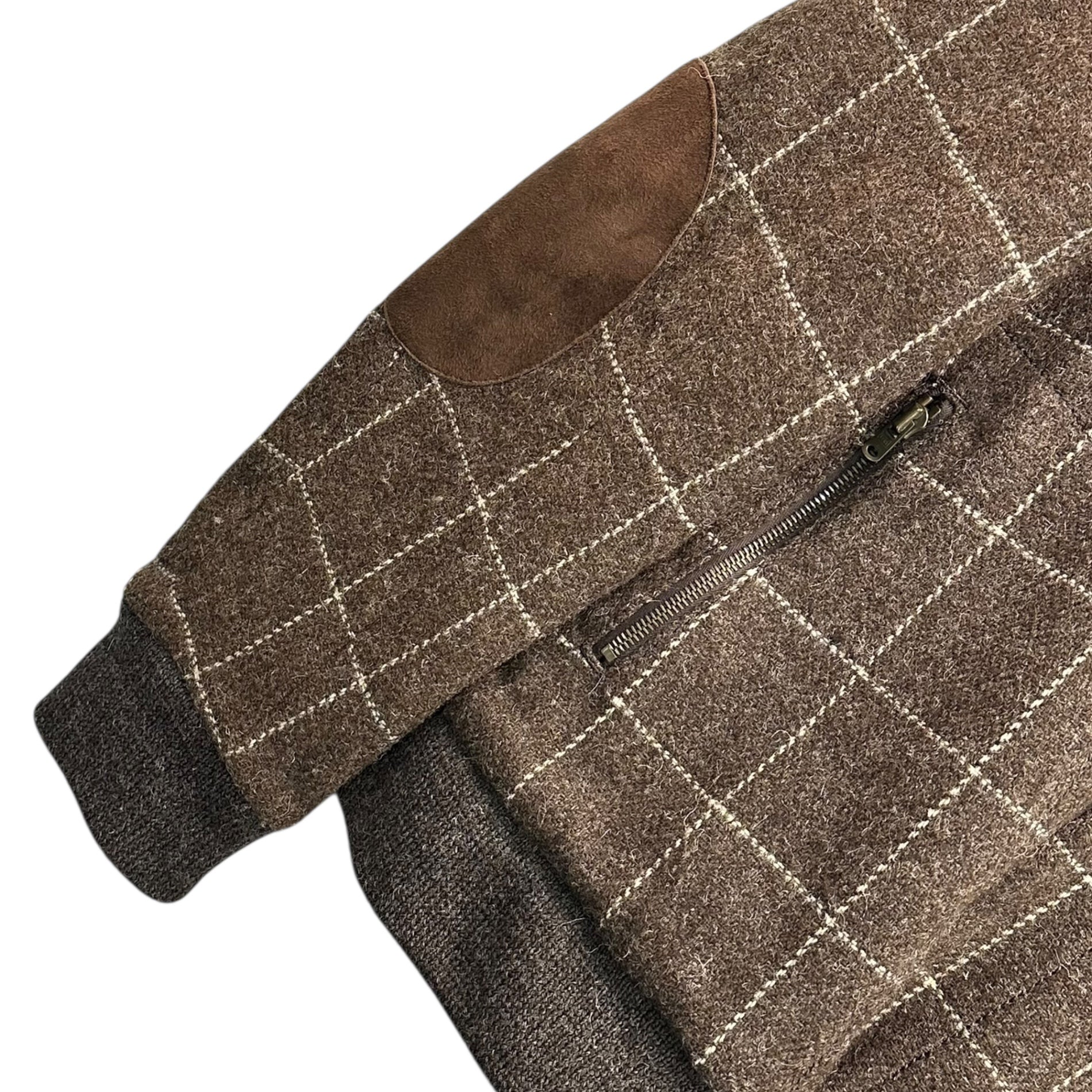 NUMBER (N)INE(ナンバーナイン) 02AW George Period Rabbit Fur Trim Wool Check Short Length Jacket ラビットファー 装飾 ウール チェック ショートレングス ジャケット ボンバー 3(M) ブラウン 2002 archives collection 稀少品 宮下貴裕 本人期 ジャコブウール