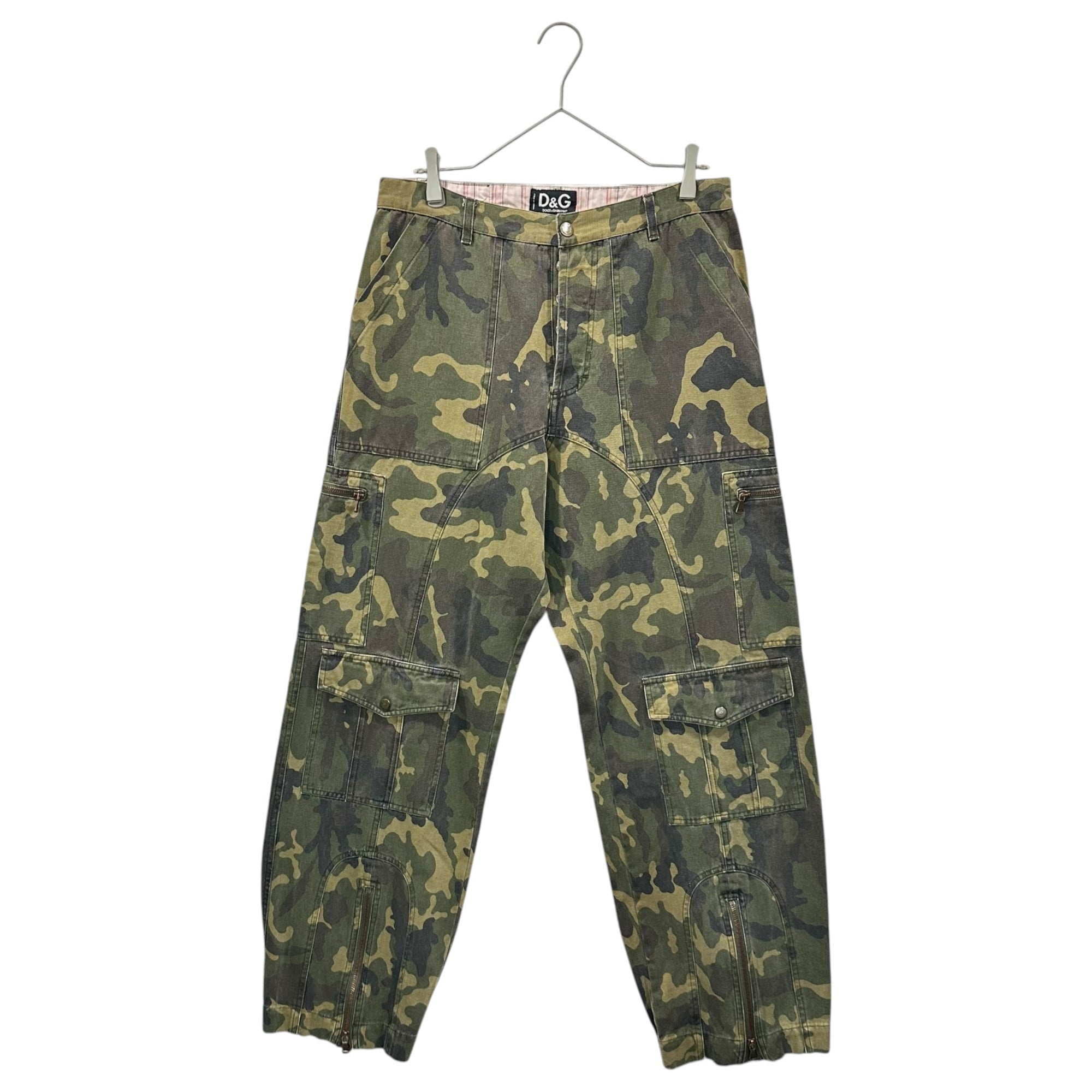 D&G(ディー&ジードルガバドルチェ&ガッバーナ) 1990's Multifunctional Camouflage Cargo Pants with Pockets and Zippered Hems 多機能 ポケット 裾ジップ カモフラ カーゴパンツ 32 カーキ 90's アーカイブ 稀少