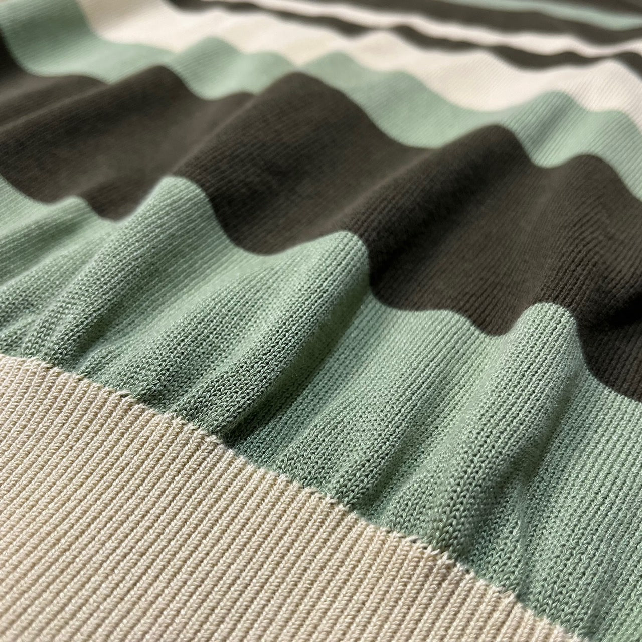 SUNSEA(サンシー) 20SS CLIFs Border Sweater/ボーダーセーター/半袖 20S51 SIZE 2(M) ベージュ×カーキ×ライトグリーン