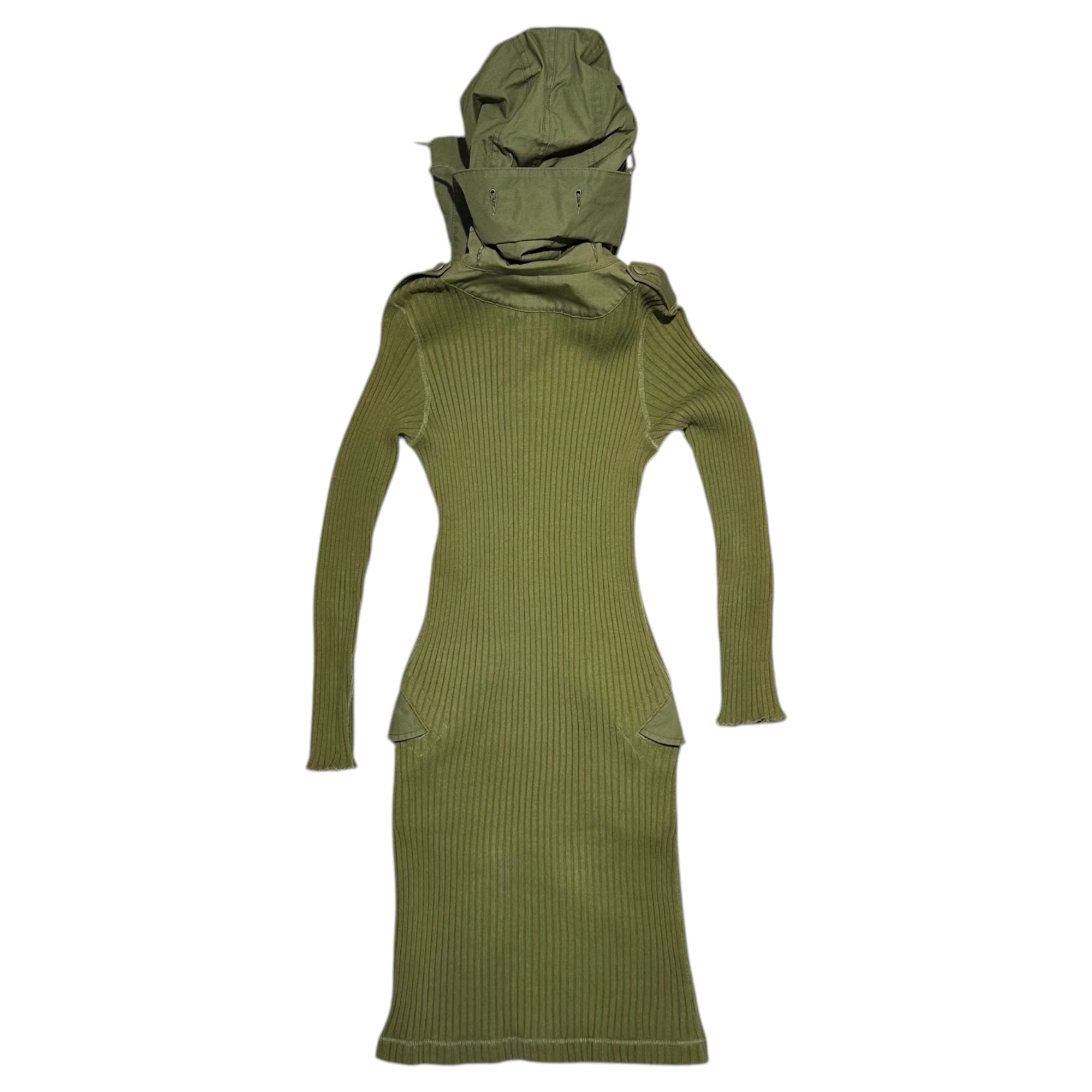 COMME des GARCONS JUNYA WATANABE(コムデギャルソンジュンヤワタナベ) 10AW Military Hooded Ribbed One-Piece ミリタリー フーデッド リブ ワンピース JF-O009 S セージグリーン AD2010 コレクションLOOK 着用品 稀少アイテム