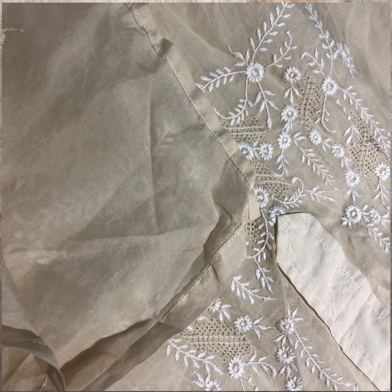 VINTAGE(ヴィンテージ) ~50'sフラワーステッチシルクプルオーバーシャツ 表記なし(L程度) アイボリー