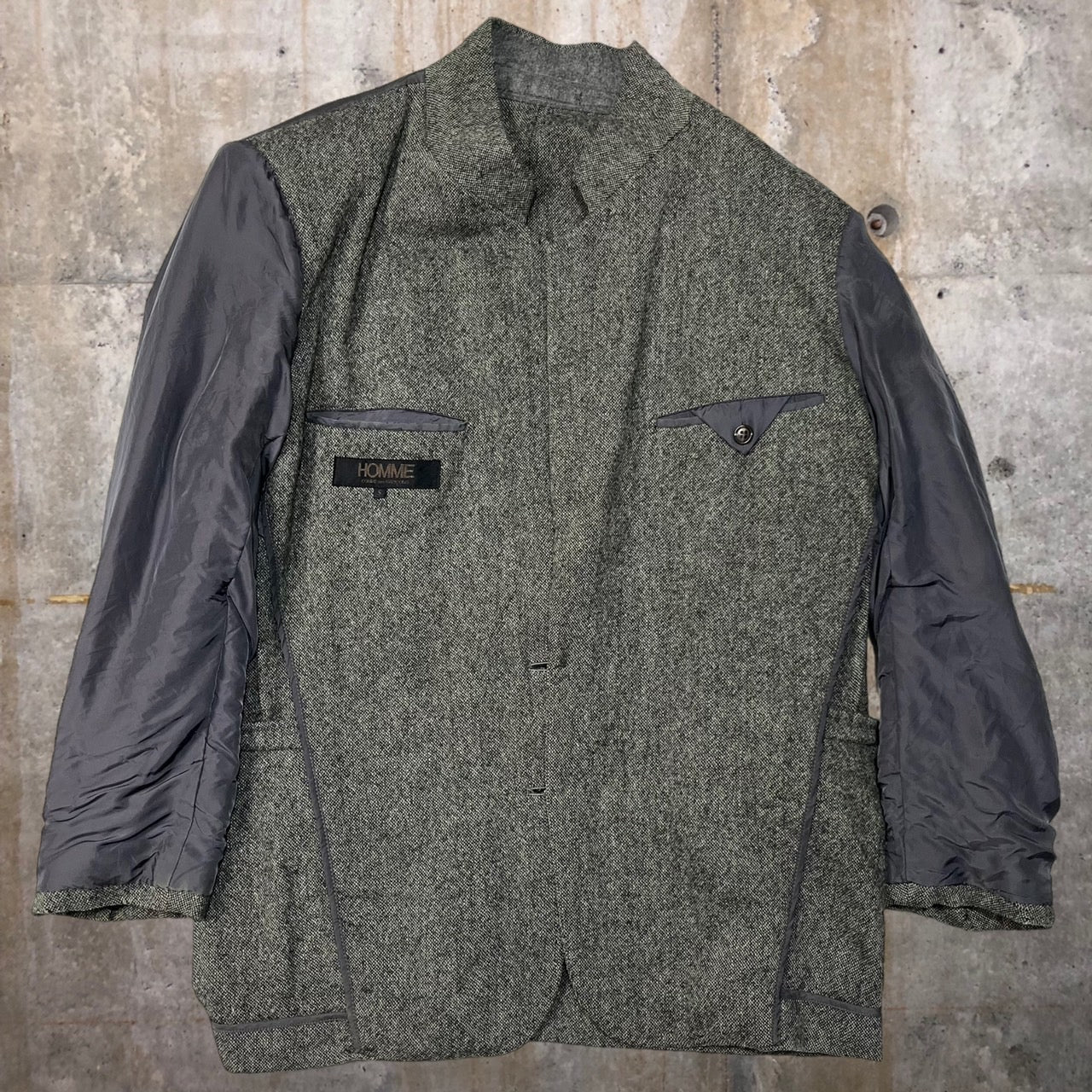 COMME des GARCONS HOMME(コムデギャルソンオム) 80'sウールテーラードジャケット HI-05017 S グレー インサイドアウト デカオム 川久保玲 本人期