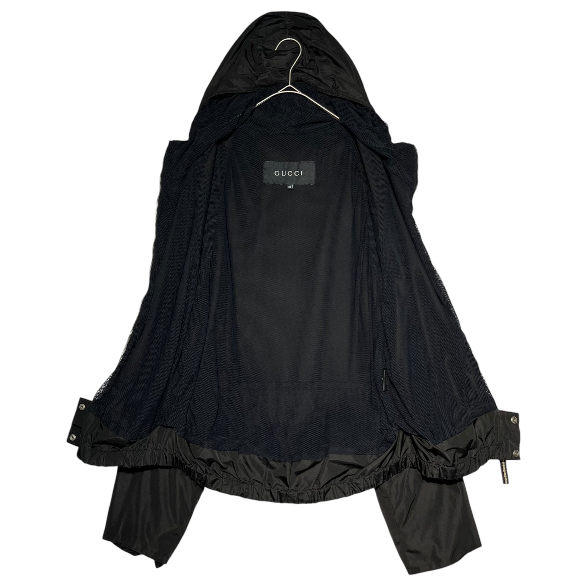 GUCCI(グッチ) 00's Archive mesh layered nylon hoodie アーカイブ メッシュ レイヤード ナイロン パーカー 48(L程度) ブラック Y2K マウンテンパーカー ジャケット