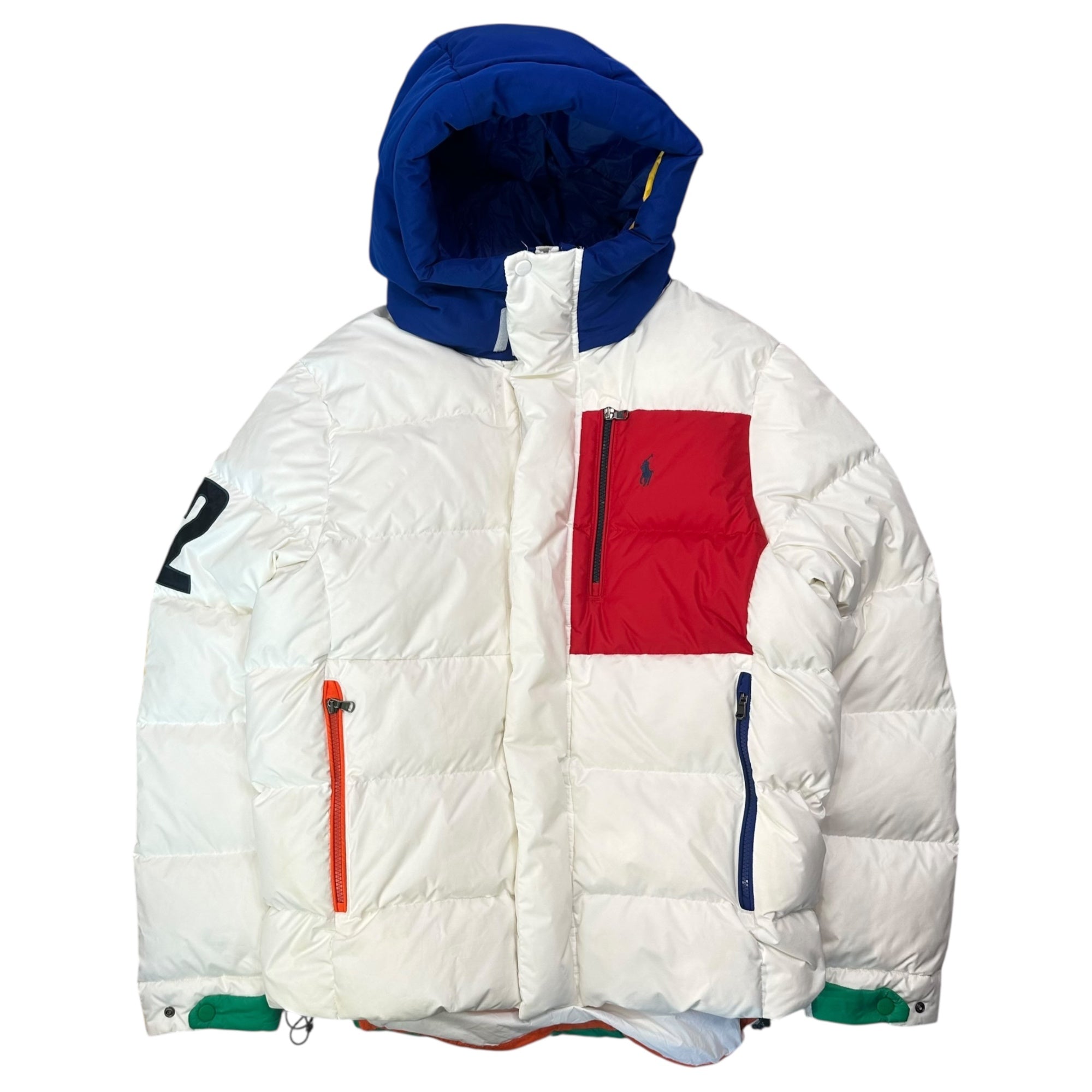 POLO RALPH LAUREN(ポロラルフローレン) Water Repellent Down Hooded Jacket ウォーター リペラント ダウン フーデッド ジャケット S ホワイト×マルチ