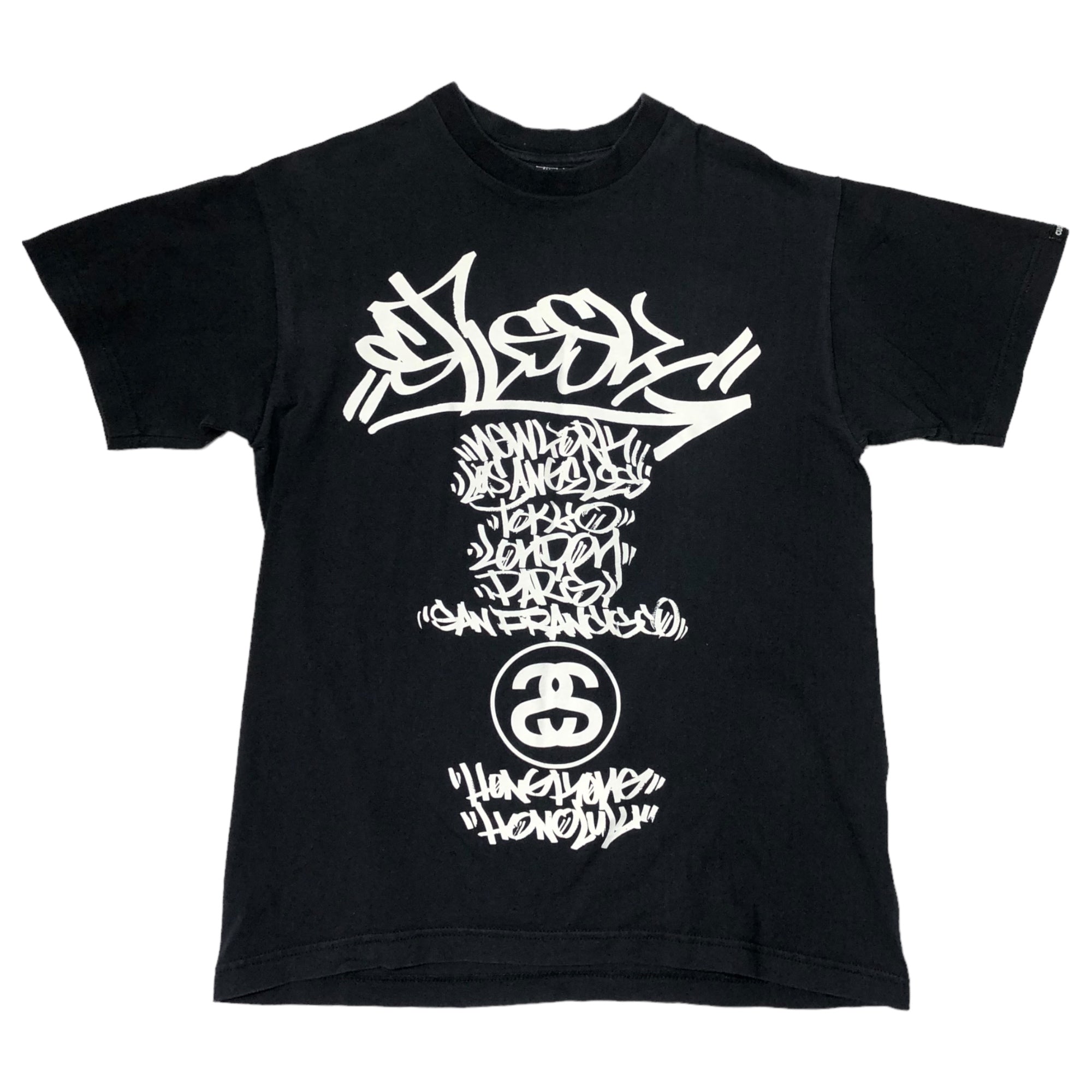 STUSSY(ステューシー) 90's~00's VINTAGE world tour 筆記体 Tシャツ ワールドツアー 紺タグ M ブラック 90~00年代 ヴィンテージ OLD STUSSY