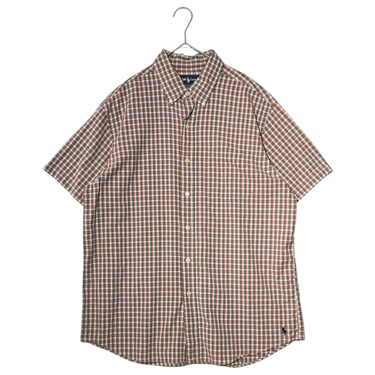 RALPH LAUREN(ラルフローレン) Pony Logo Embroidery Short Sleeve Check Shirt ポニー ロゴ 刺繍 半袖 チェック シャツ L オレンジ×グレー