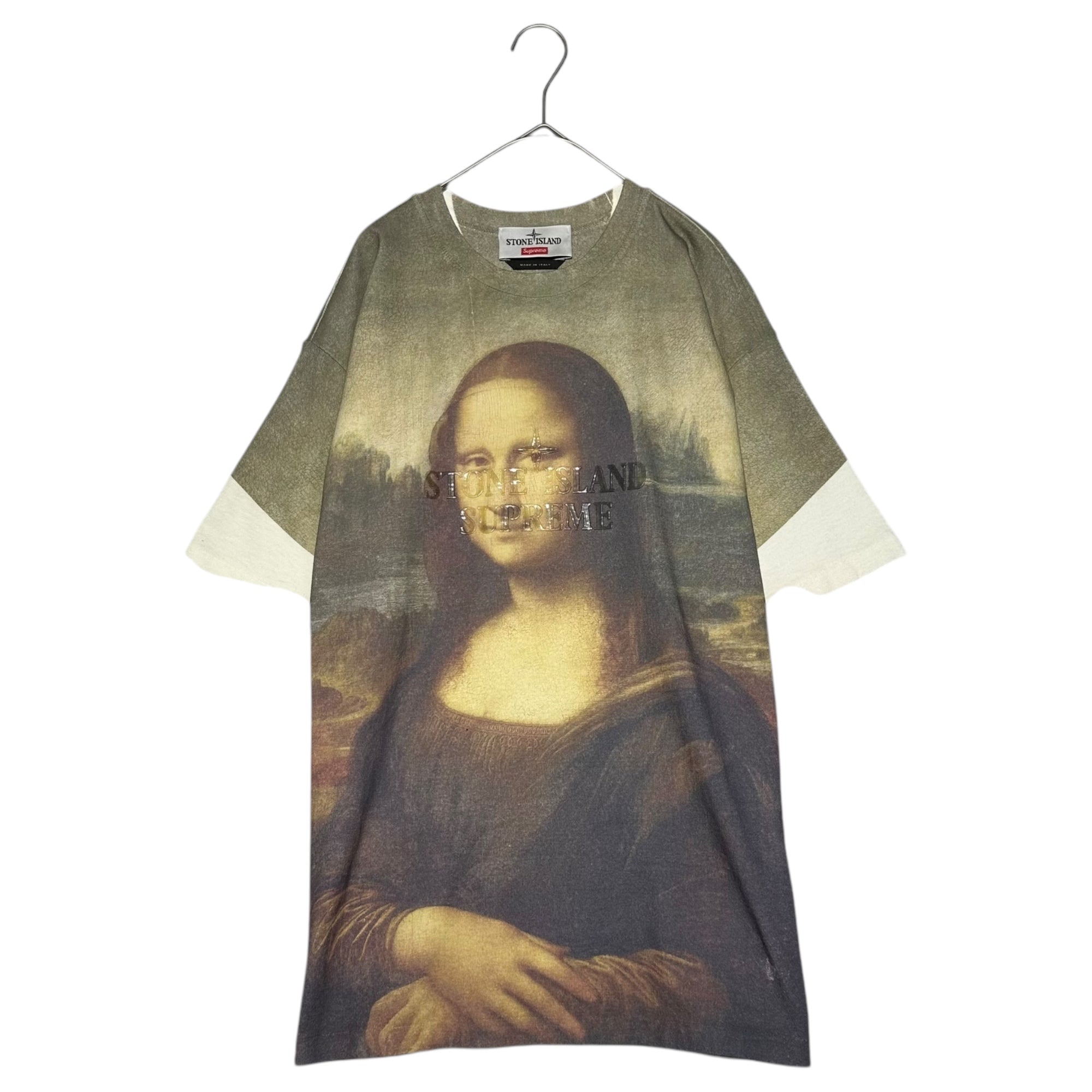 STONE ISLAND×SUPREME(ストーンアイランド×シュプリーム) 22SS S/S Top Mona Lisa モナリザ プリント ロゴ 半袖 Tシャツ 7625201S7 S カーキ×ホワイト コラボ