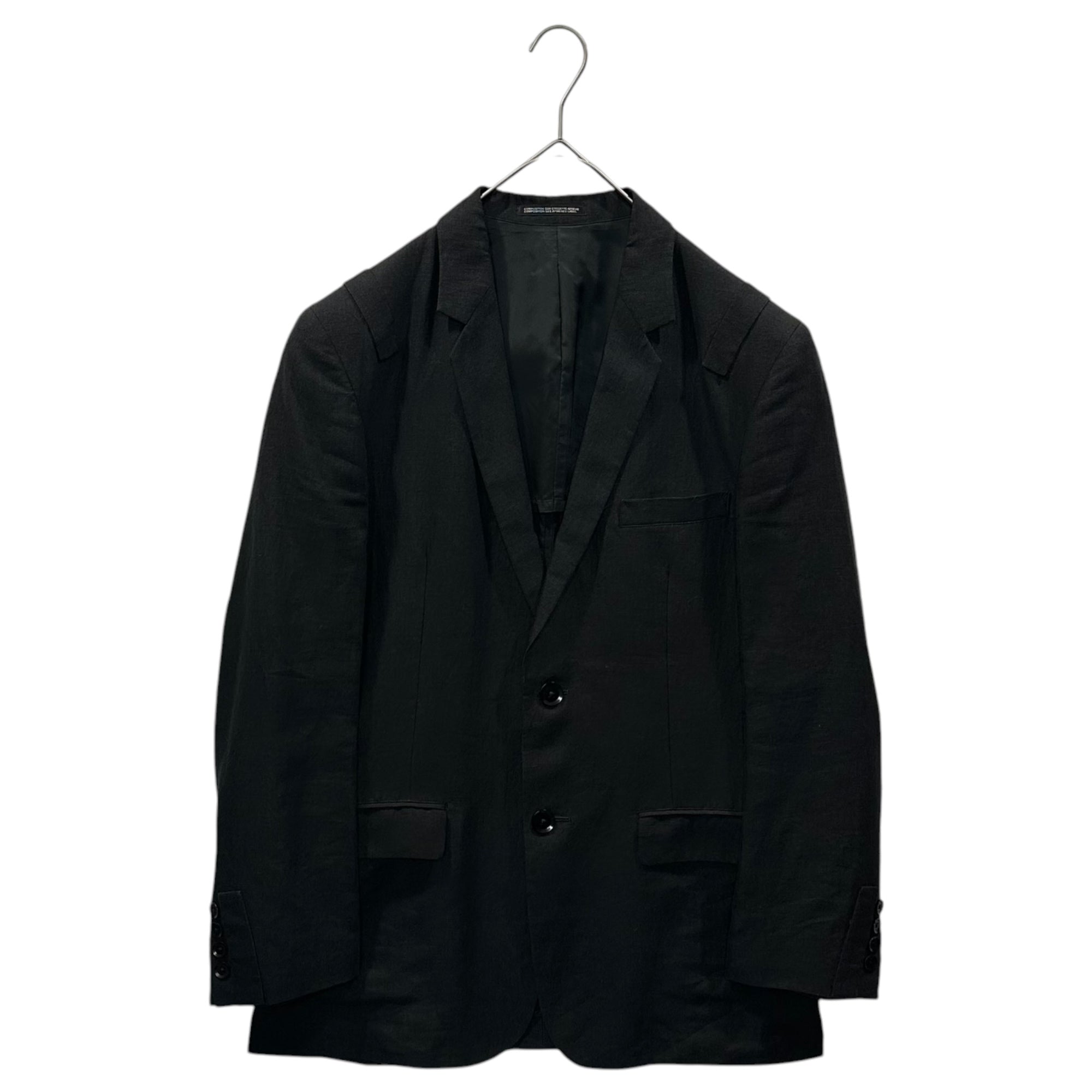 YOHJI YAMAMOTO POUR HOMME(ヨウジヤマモトプールオム) 2014SS Shoulder-Strap Design Linen Wide-Leg Pants Set ショルダー デザイン リネン ワイドパンツ セットアップ JKT:HG-J97-303 BOTTOMS:HG-P96-303 3(L程度) ブラック