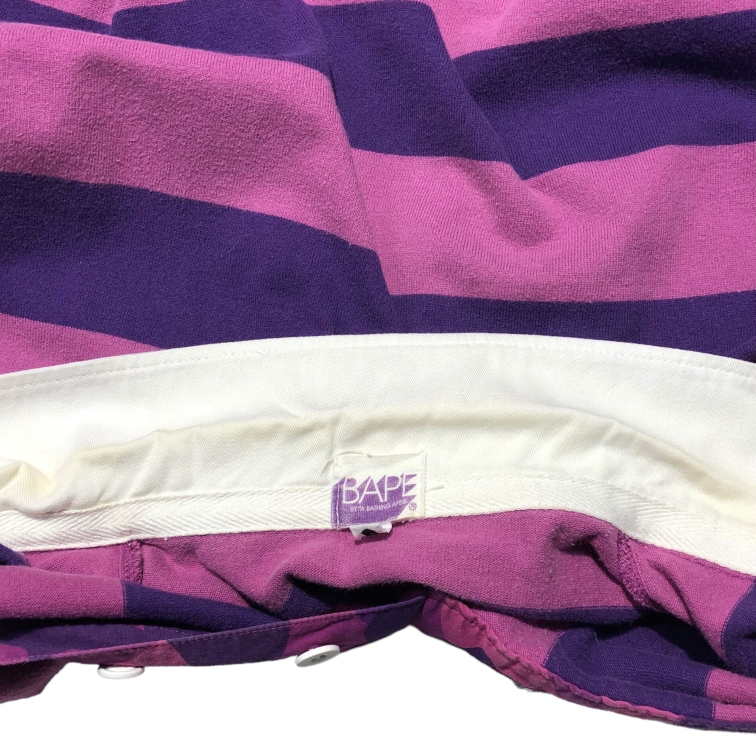 A BATHING APE(アベイシングエイプ) 00's One point logo border rugby shirt ワンポイント ロゴ ボーダー ラガー シャツ L パープル ポロシャツ