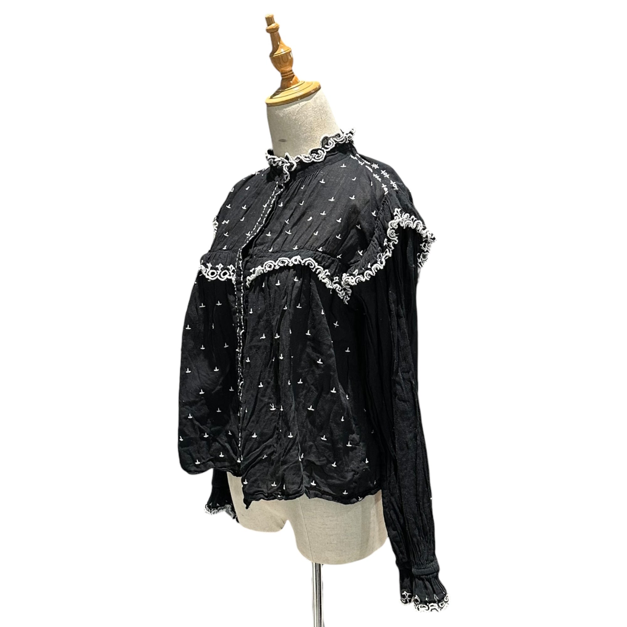 ISABEL MARANT(イザベルマラン) Ethnic Embroidered Stand Collar Cotton Dress エスニック 刺繍 スタンドカラー コットン ワンピース 36(S程度) ブラック サイドポケット