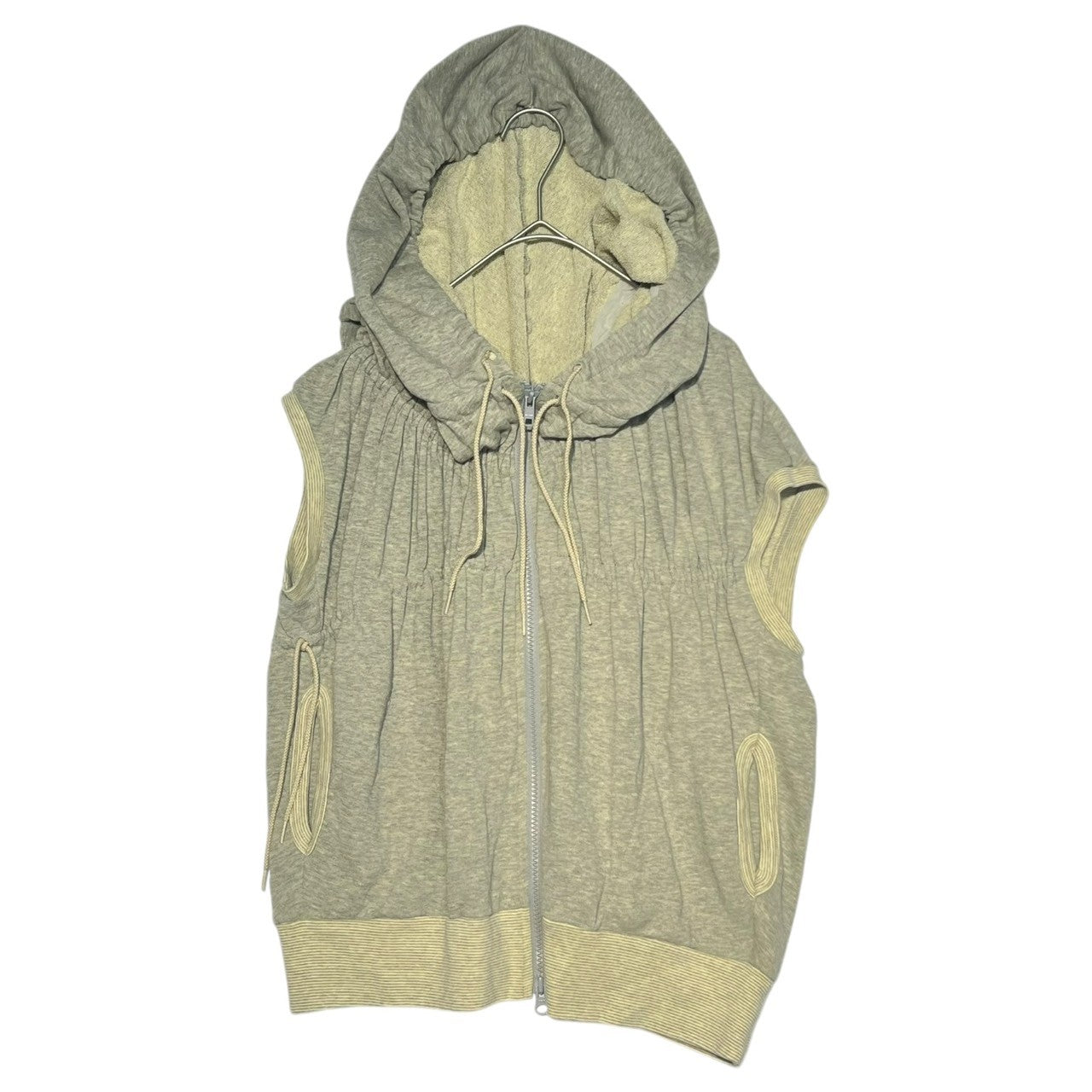 gomme(ゴム) 00's Gimmick gathered N/S hoodie ギミック ギャザー ノースリーブ ジップ パーカー 表記無し(FREE) グレー Y2K