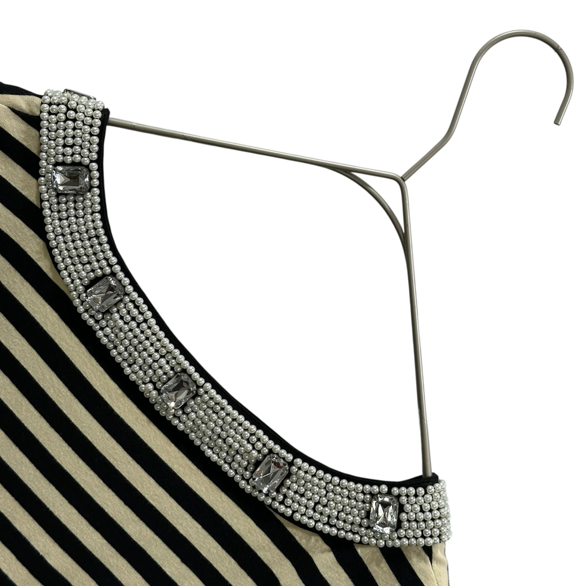 miu miu(ミュウミュウ) Eweled Sleeveless Dress ビジュー ドッキング ノースリーブ ワンピース 34 ベージュ×ブラック