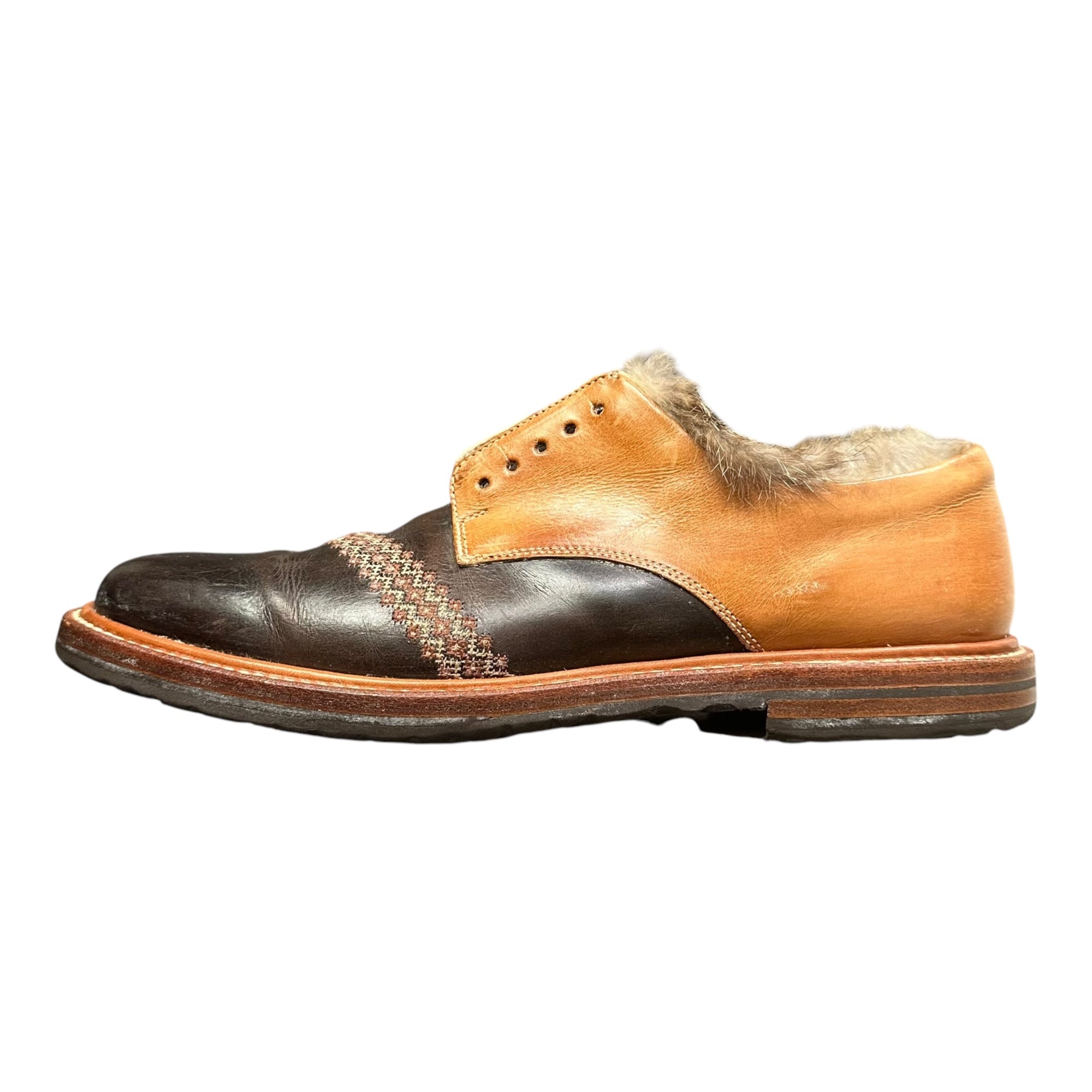 NUMBER (N)INE(ナンバーナイン) 2002AW Belt NOWHERE MAN Rabbit Fur Leather Shoes ラビットファー レザー レースレス シューズ ジョージ期 25cm ベージュ×ブラウン 革靴