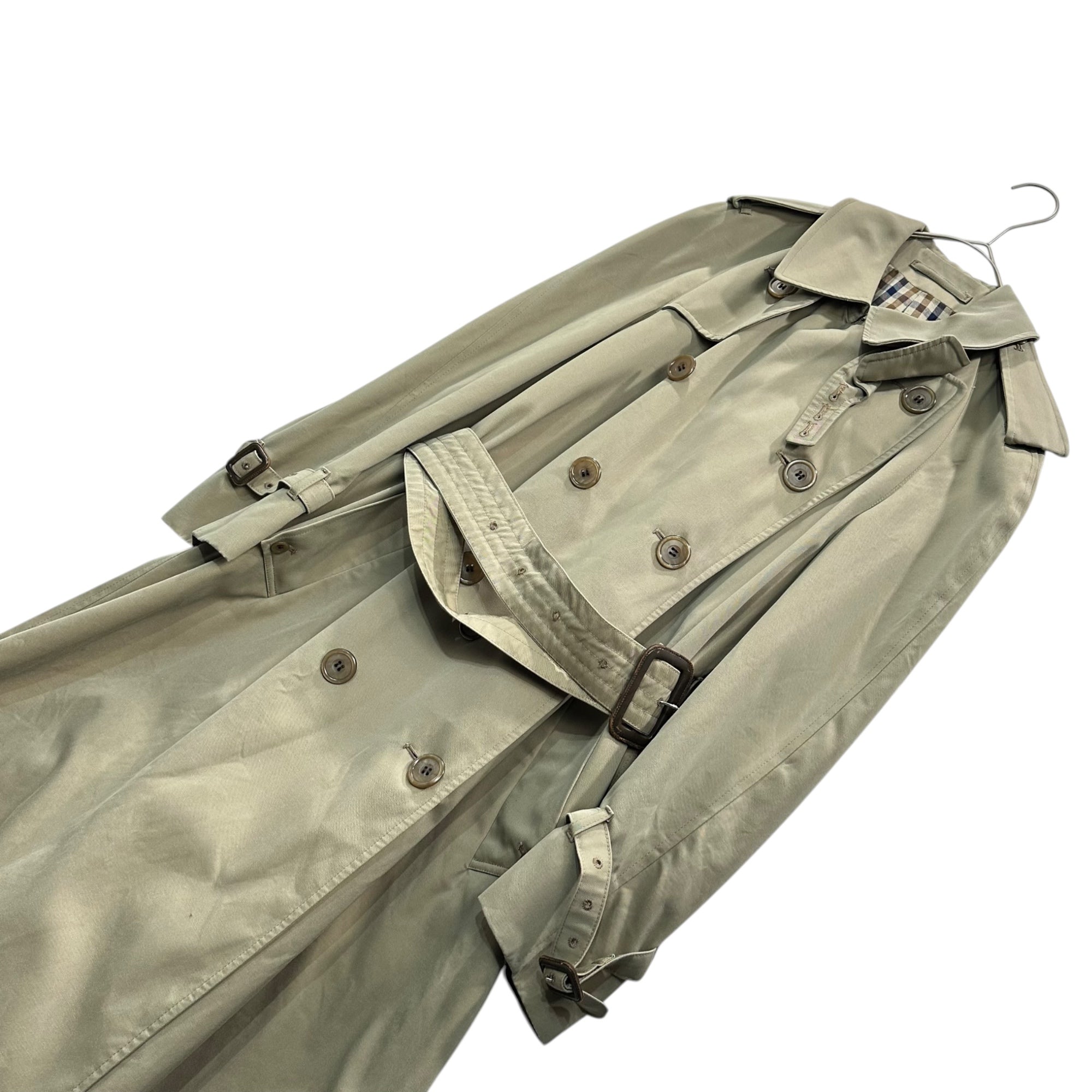 Aquascutum(アクアスキュータム) 80's England made Aqua 5 Trench coat 英国製 トレンチ コート M14(L~XL) ベージュ 80年代 チェック ロング ヴィンテージ