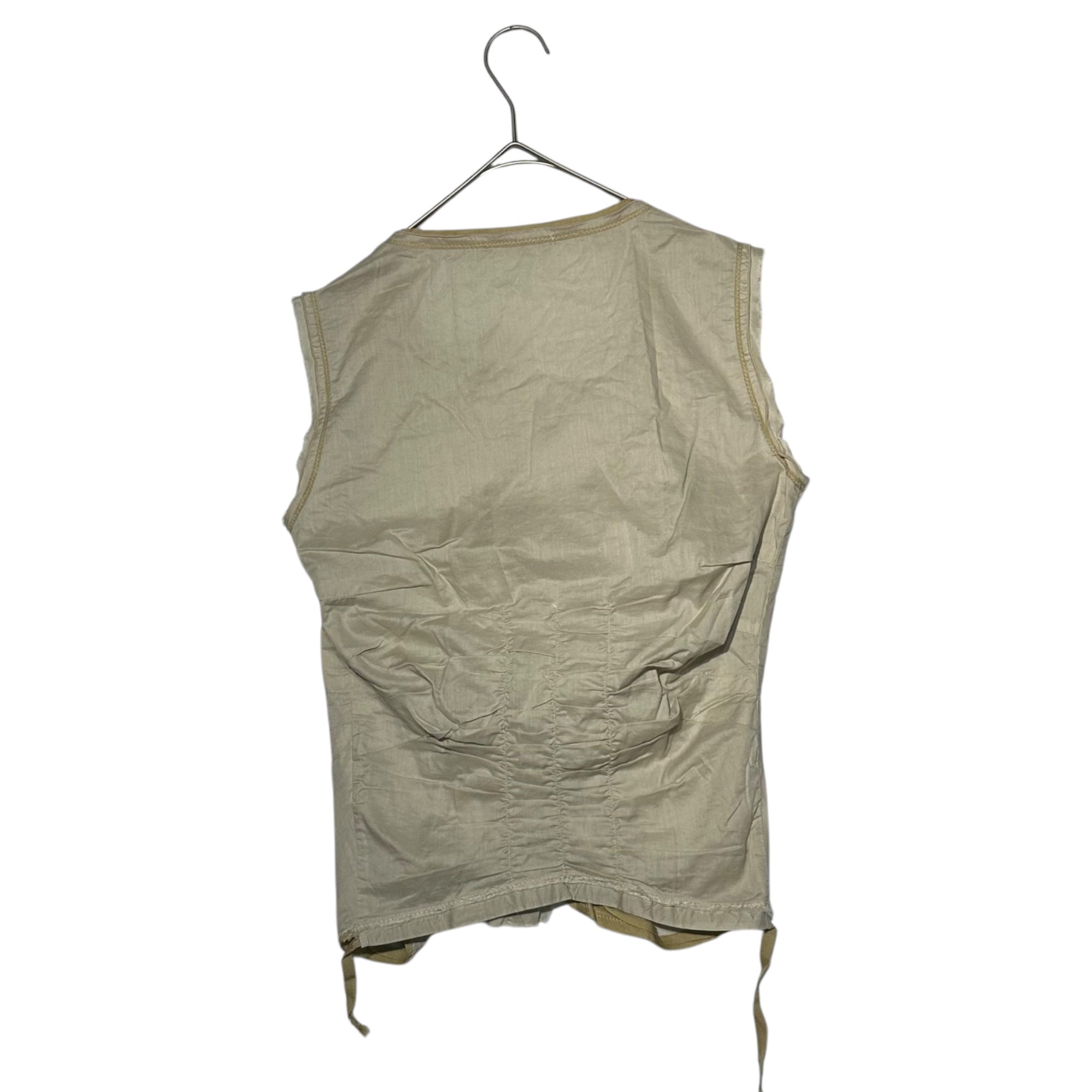 MARITHE FRANCOIS GIRBAUD(マリテフランソワジルボー) 00's Back Gathering Cotton Cut-out N/S Blouse バック ギャザー コットン カットオフ ノースリーブ ブラウス F5-5956 M ベージュ×イエロー Y2K シャツ