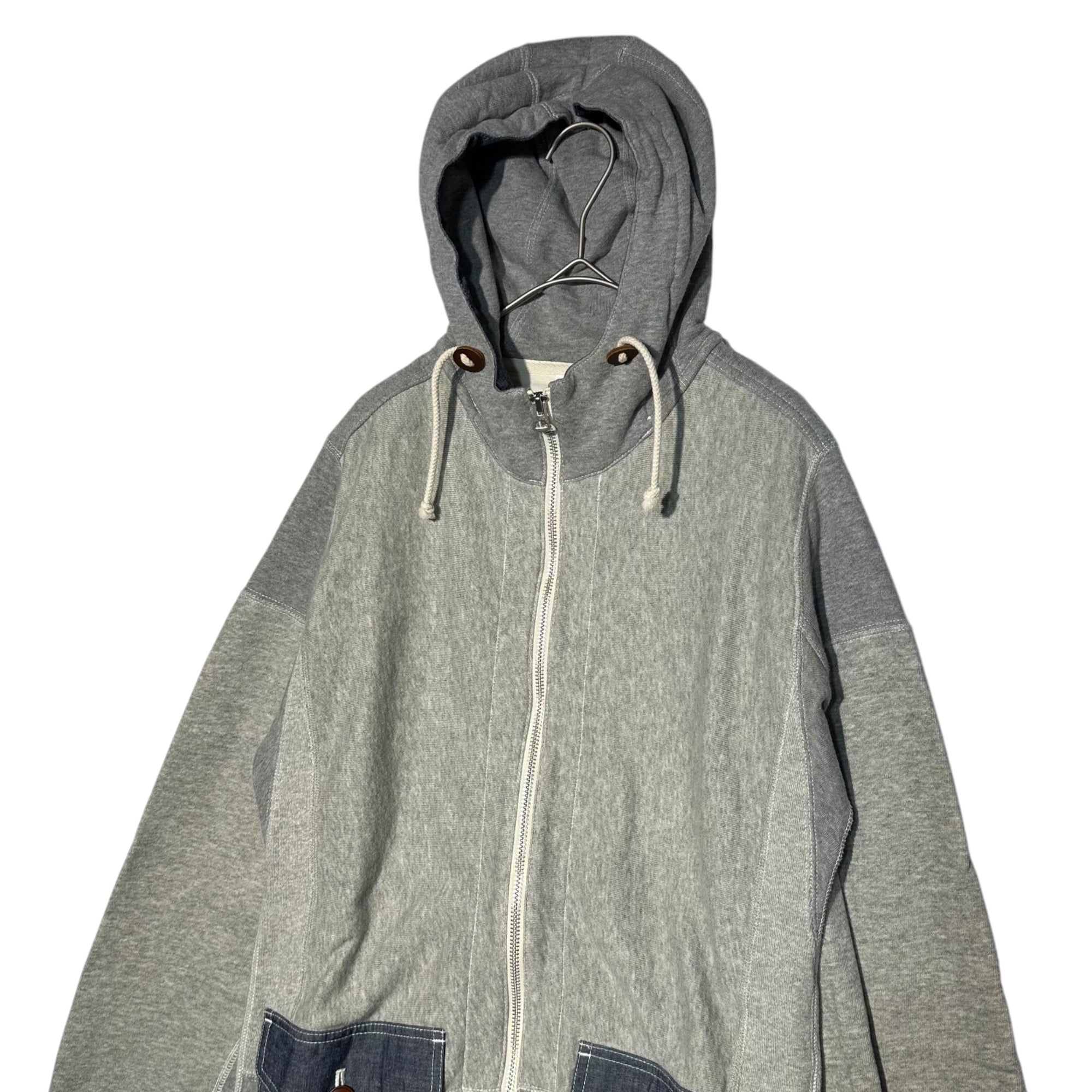 eye CdG JUNYA WATANABE MAN×Champion(アイコムデギャルソンジュンヤワタナベマン×チャンピオン) 15SS Docking Reverse Weave Zip Hoodie ドッキング リバースウィーブ ジップ パーカー WO-T917 M グレー×ネイビー AD2014