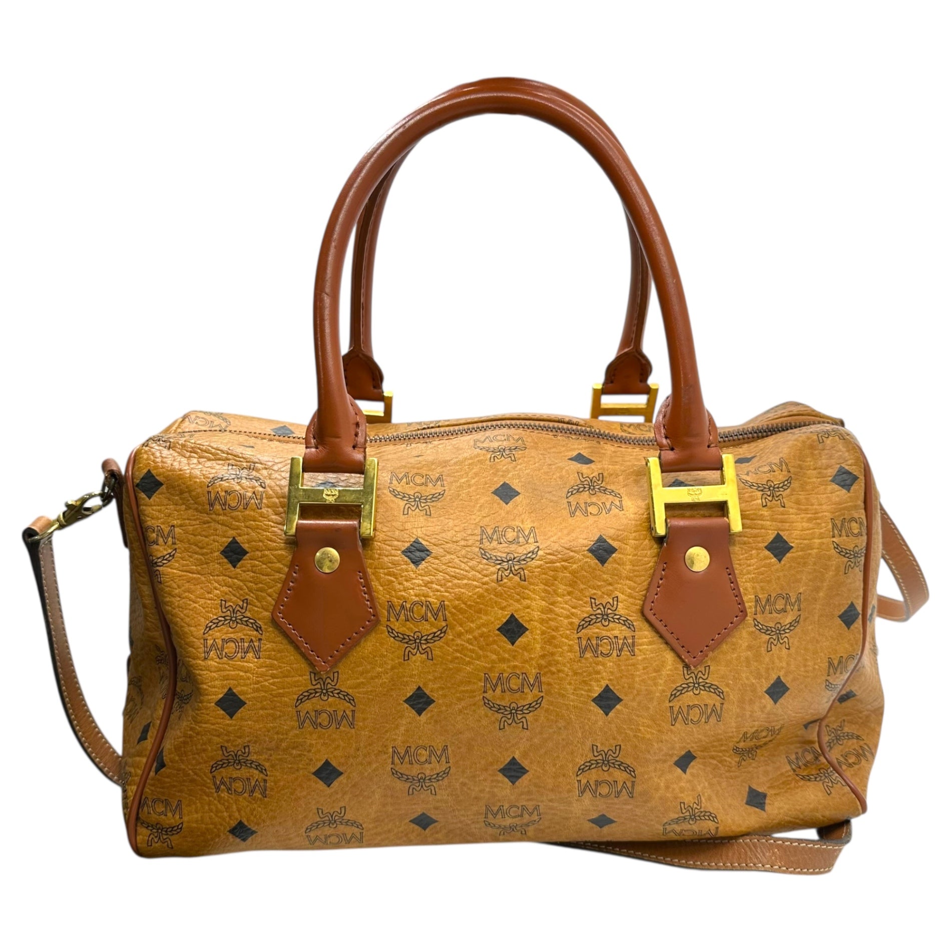 MCM(エムシーエム) 2way Shoulder Mini Boston Bag ショルダー ミニ ボストン バッグ ブラウン ririジップ