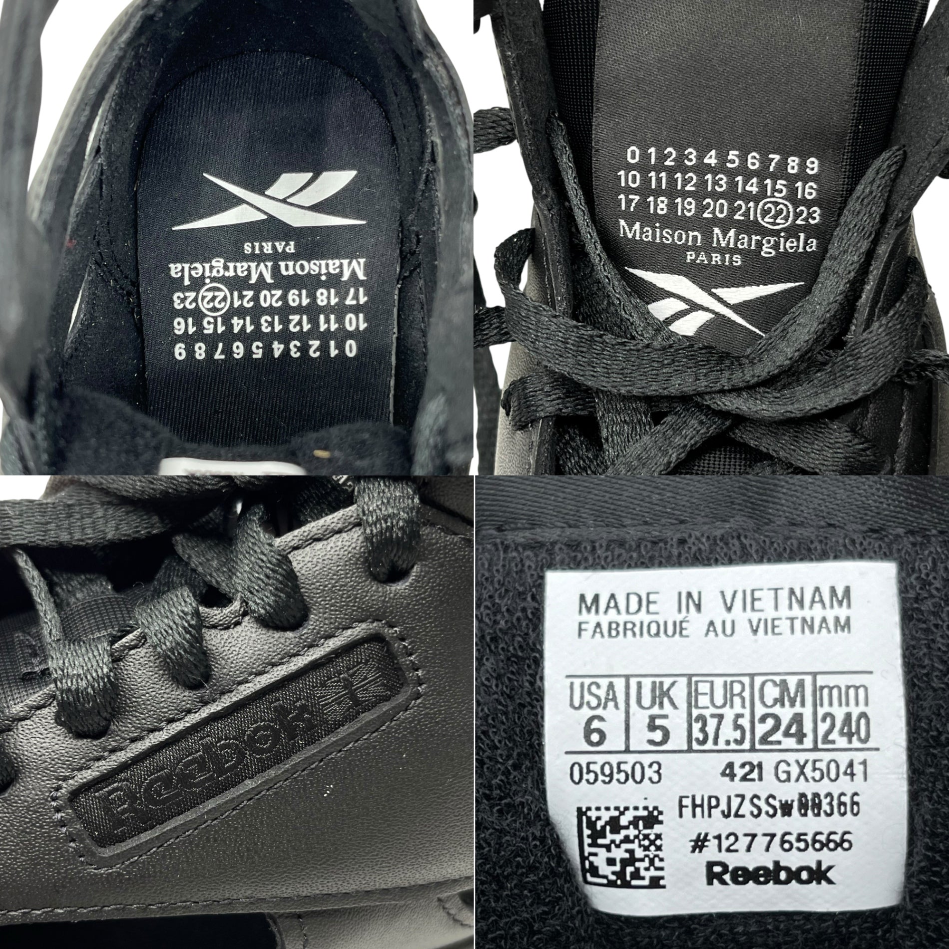 MAISON MARGIELA × REEBOK(メゾンマルジェラ × リーボック) CLASSIC LEATHER TABI HIGH "BLACK" クラシックレザー 足袋 ハイ スニーカー サンダル GX5041 24.0cm ブラック 箱付