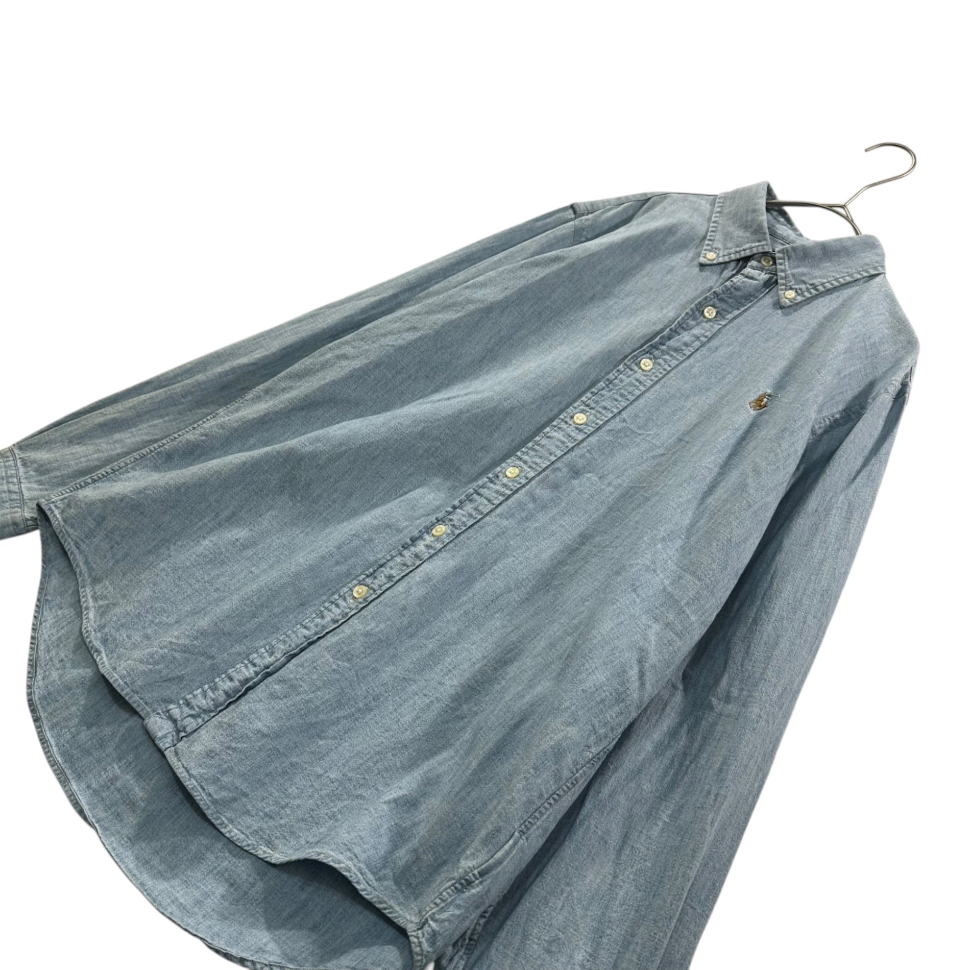 RALPH LAUREN(ラルフローレン) BD WOVER CHAMBRAY SHIRT ロゴ シャンブレー ボタンダウン 長袖 シャツ S スカイブルー
