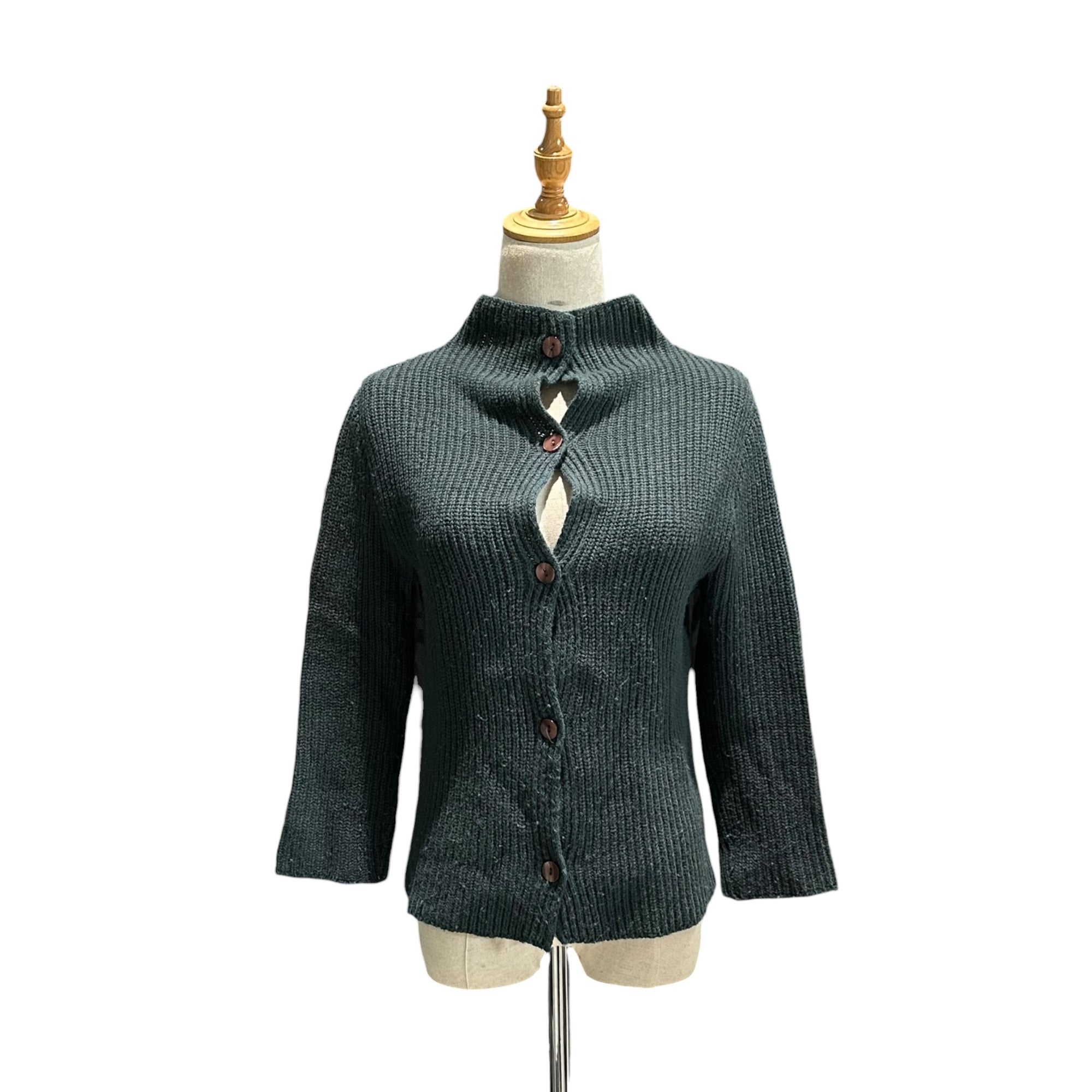 Maison Martin Margiela(メゾン マルタンマルジェラ) 2001AW ⑥ By Miss Deanna High-neck ribbed knit cardigan ハイネック リブ ニット カーディガン 3761500 表記無(S程度) モスグリーン 00's アーカイブ 本人期