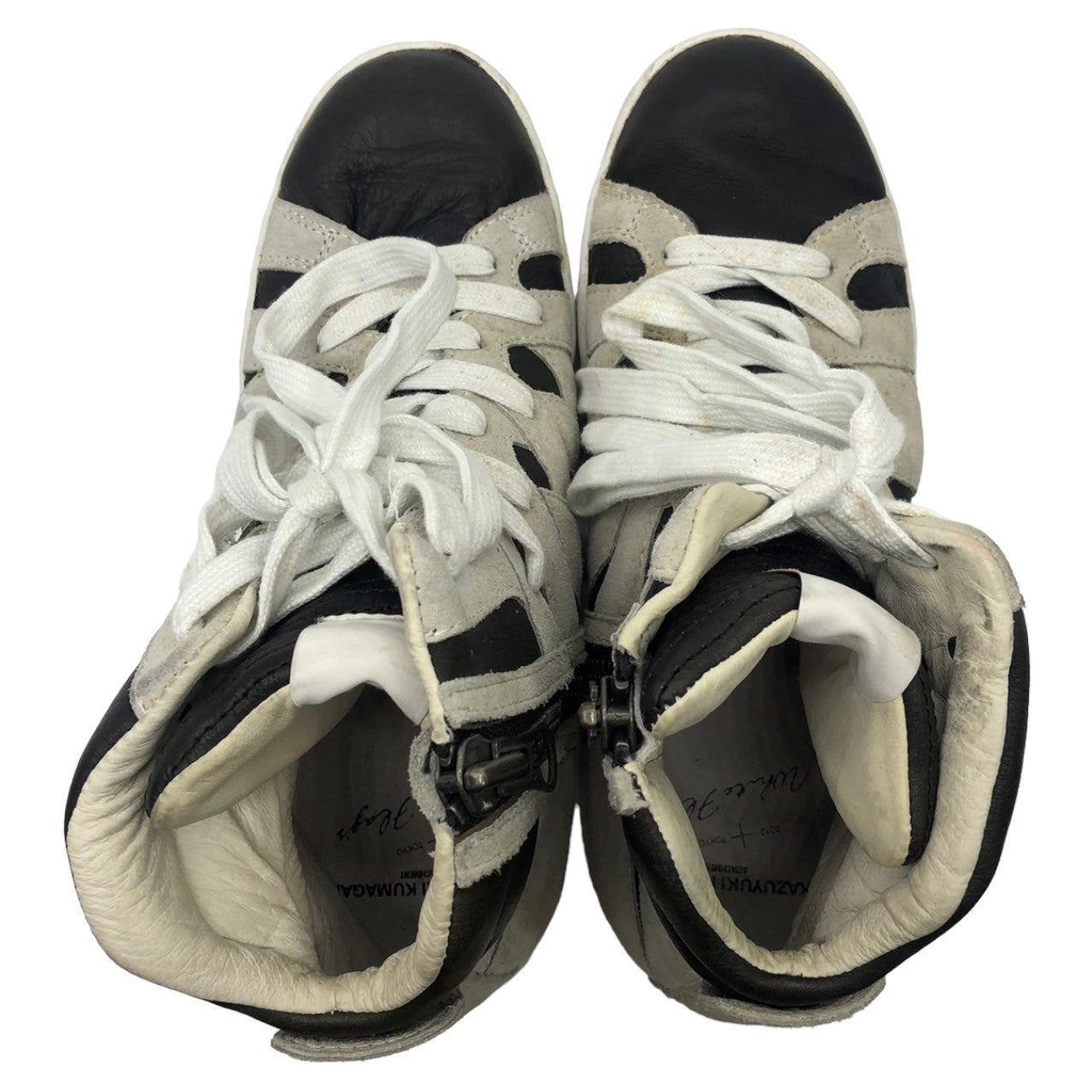 White Flags×ATTACHMENT(アタッチメント×ホワイトフラッグス) カウハイド スウェード レザー ハイカット スニーカー バイカラー サイドジップ 42(26.5cm程度) ライトグレー×ブラック 2012年 コラボ