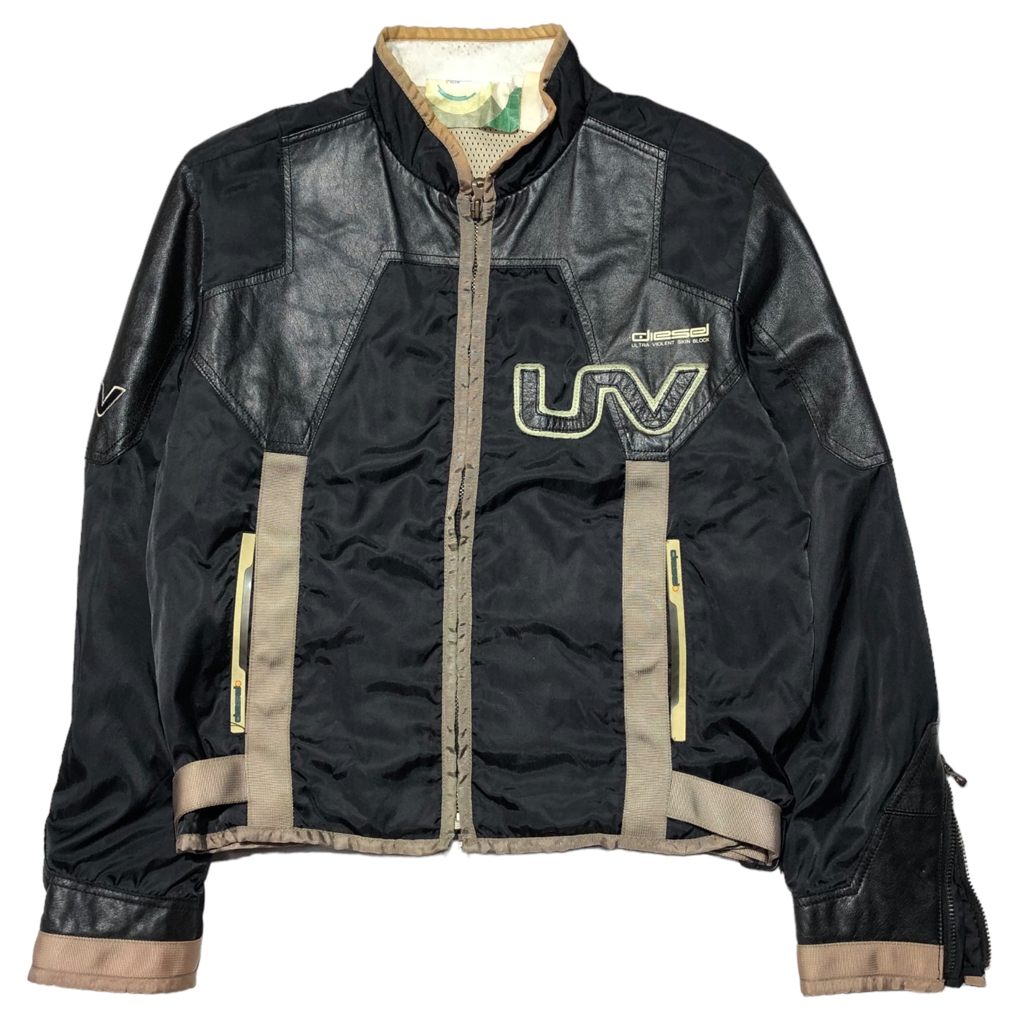 DIESEL(ディーゼル) 90's Leather switching nylon biker jacket レザー切替 ナイロン バイカー ジャケット 90年代 archives アーカイヴ M ブラック×ベージュ ULRTA VIOLENT SKIN BLOCK