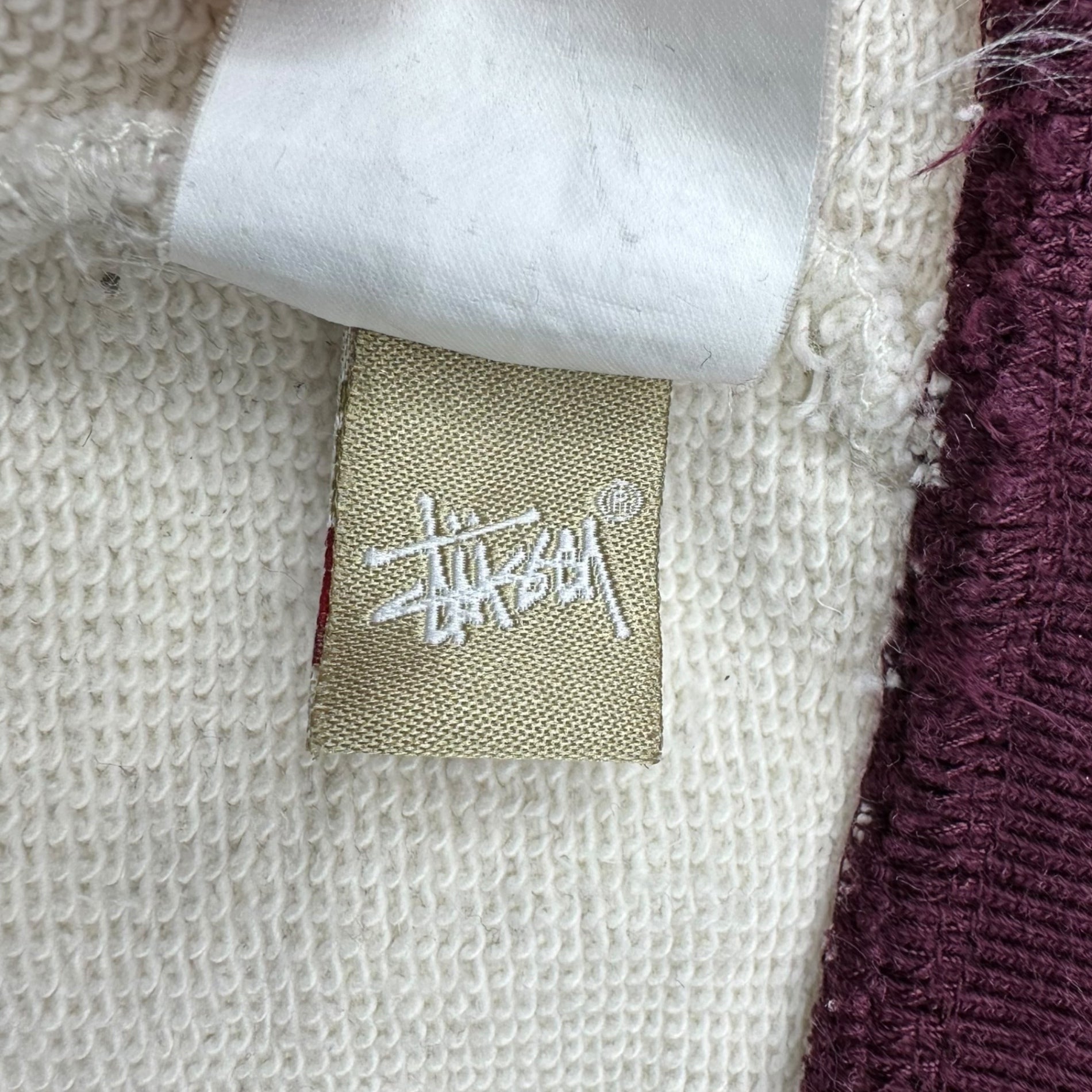 STUSSY(ステューシー) Cotton Sweatshirt Stadium Jacket コットン スウェット スタジアム ジャケット L ホワイト×ボルドー THE INTERNATIONAL ATHLETICS スタジャン