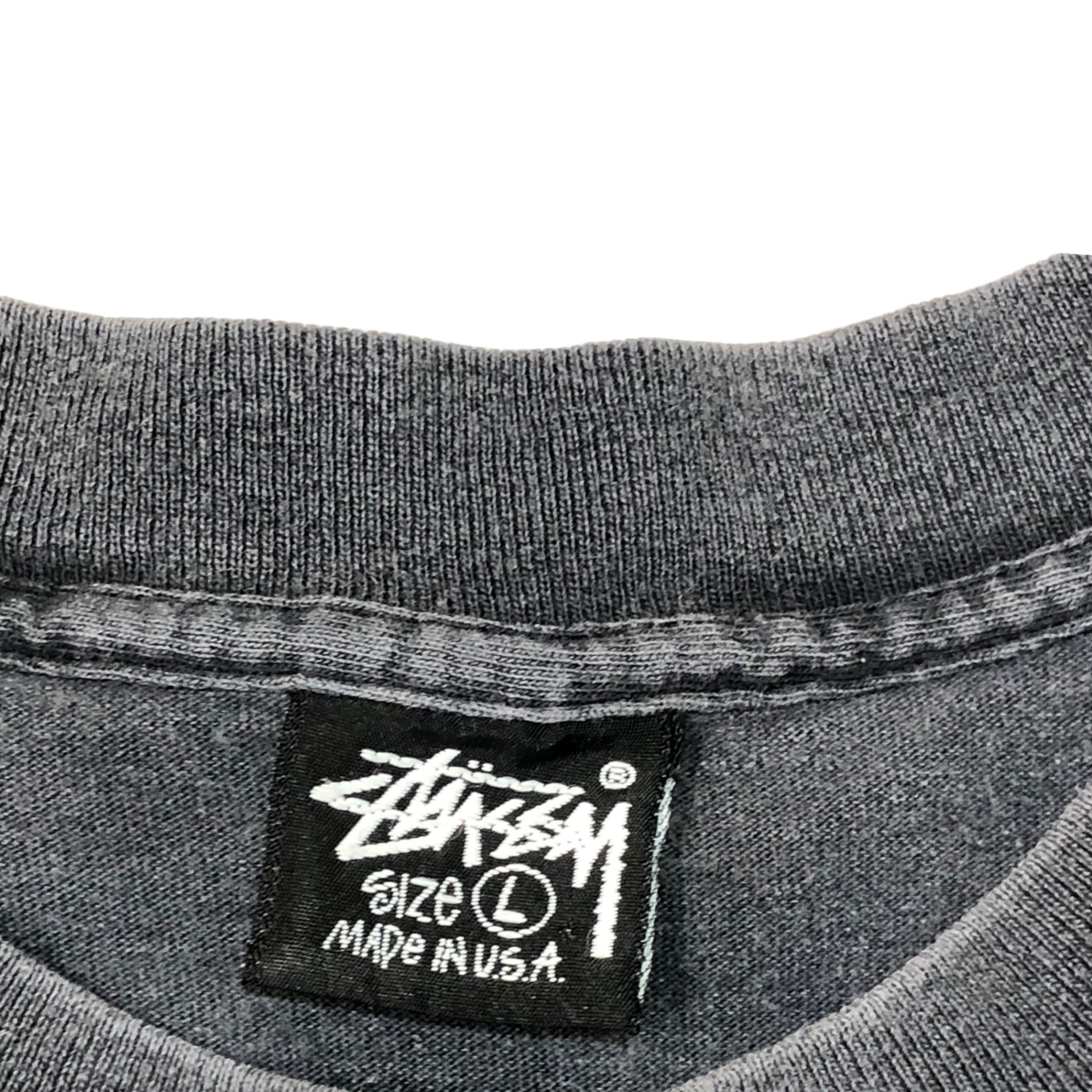 STUSSY(ステューシー) 80's VINTAGE crown logo 王冠 ロゴ Tシャツ 黒タグ SIZE L グレー×ホワイト 80年代 OLD STUSSY ショーンフォント