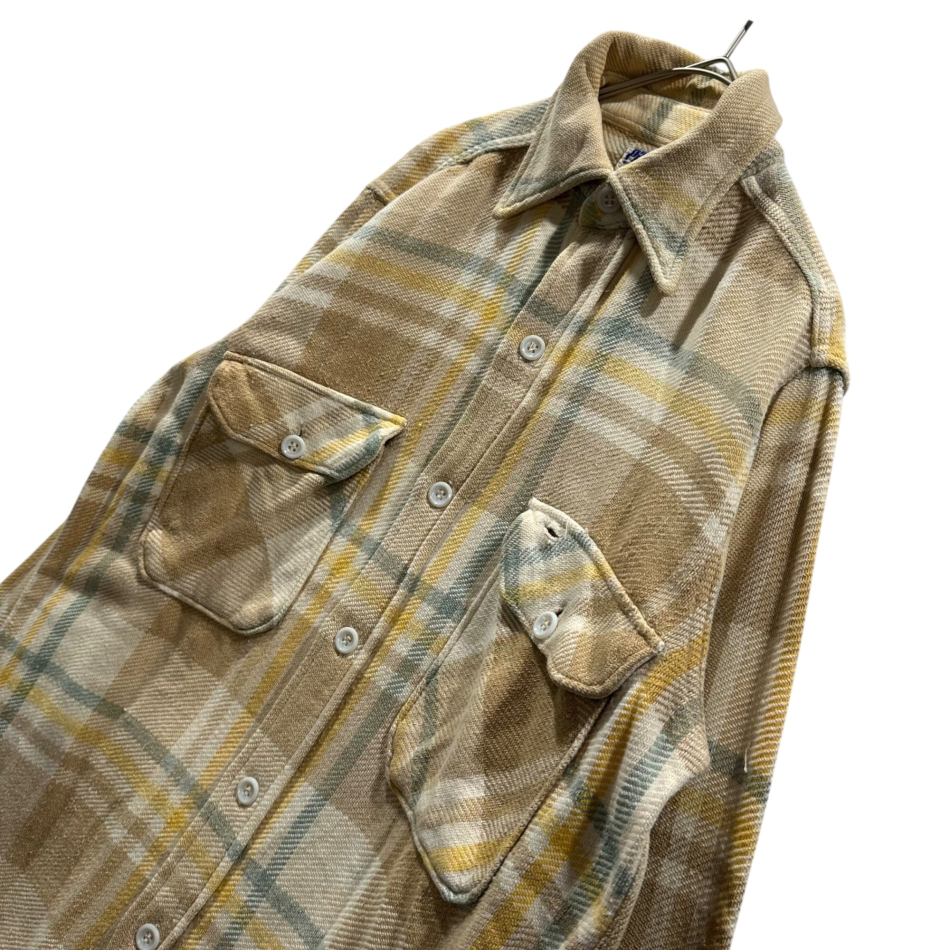 Pilgrim(ピルグリム) 1950's Cotton flannel shirt コットン フランネル シャツ 表記無(M程度) ベージュ 50年代 ヴィンテージ チェック