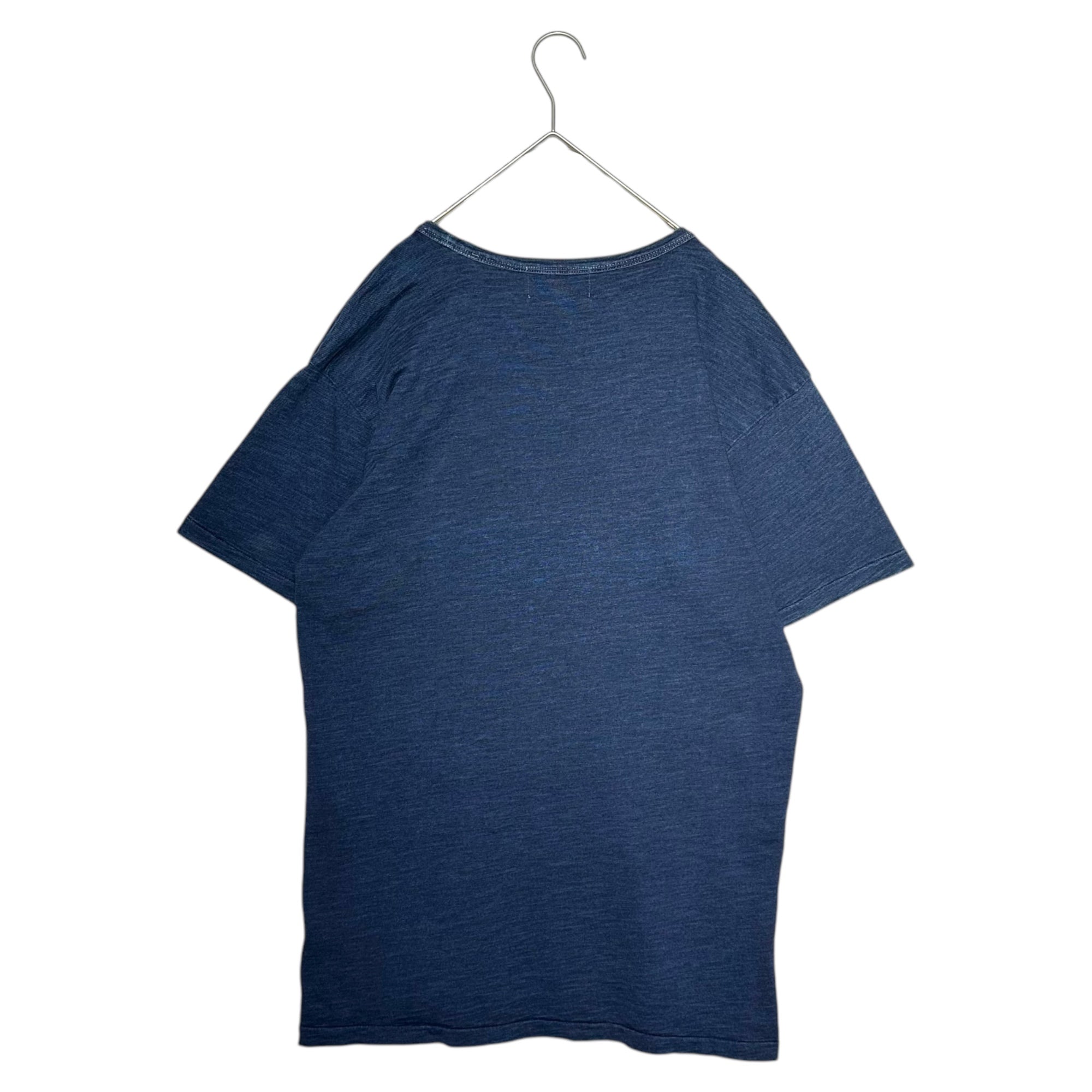 RRL(ダブルアールエル) Indigo Dyed Front Print Crew Neck T-Shirt インディゴ染め フロント プリント クルーネック Tシャツ NAVYプリント L インディゴ×イエロー 品質表示タグ切取