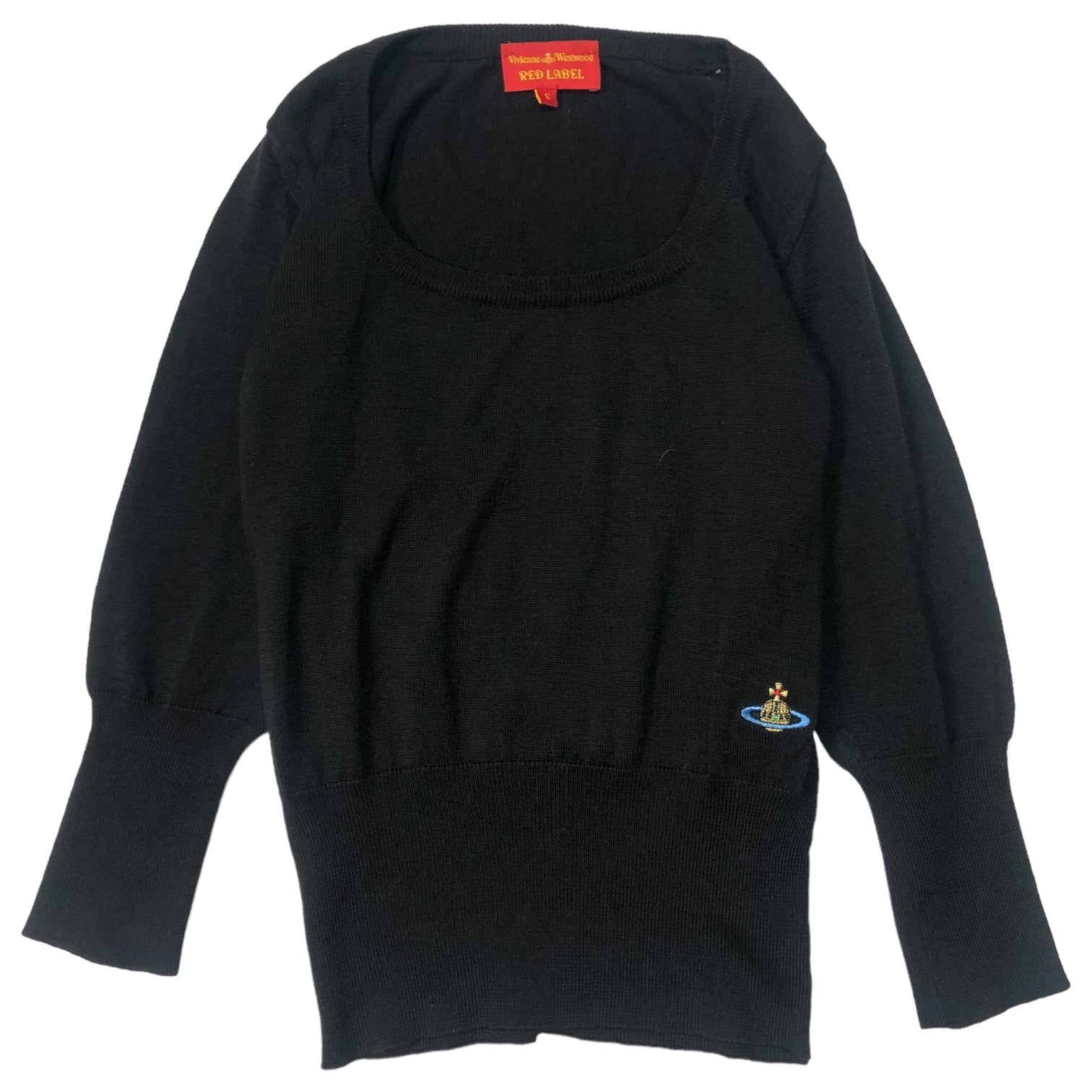 Vivienne Westwood RED LABEL(ヴィヴィアンウエストウッドレッドレーベル) 04SS Orb logo embroidery open neck knit オーブ ロゴ 刺繍 オープンネック ニット 6114M 356-014-18004 S ブラック 00's