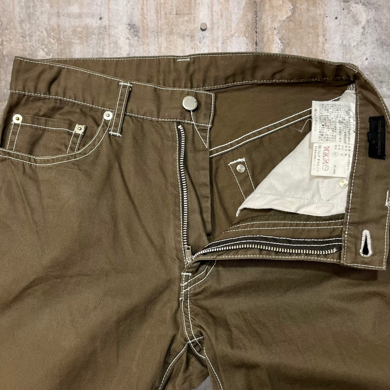 COMME des GARCONS HOMME(コムデギャルソンオム) 00SSホワイトステッチコットンパンツ HP-020425 S ブラウン×ホワイト AD2000 田中オム