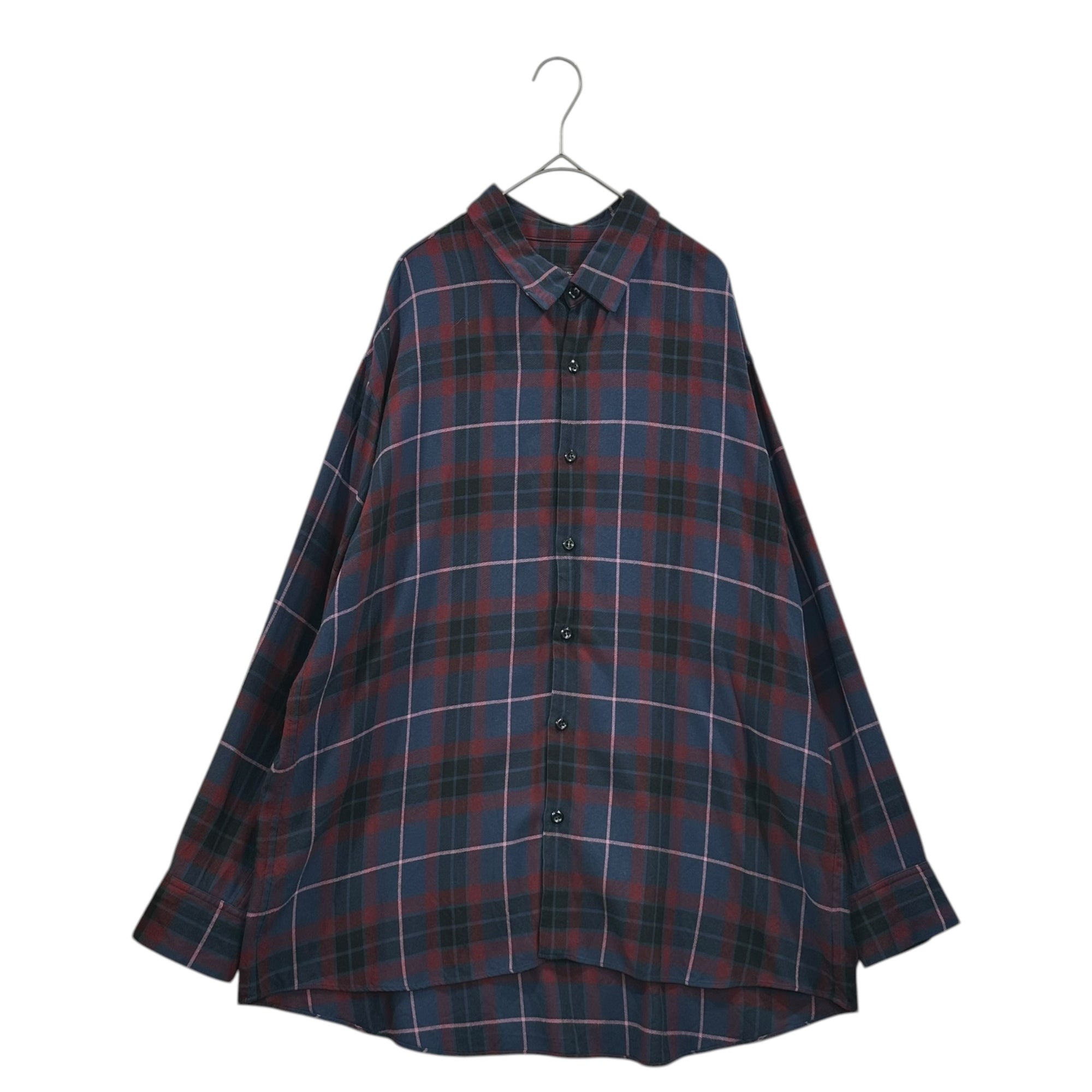 LAD MUSICIAN(ラッドミュージシャン) MODAL PUNK CHECK PLANE BIG SHIRTS モーダルパンク チェック オーバーサイズ シャツ 2118-108 42 ネイビー×レッド レーヨン