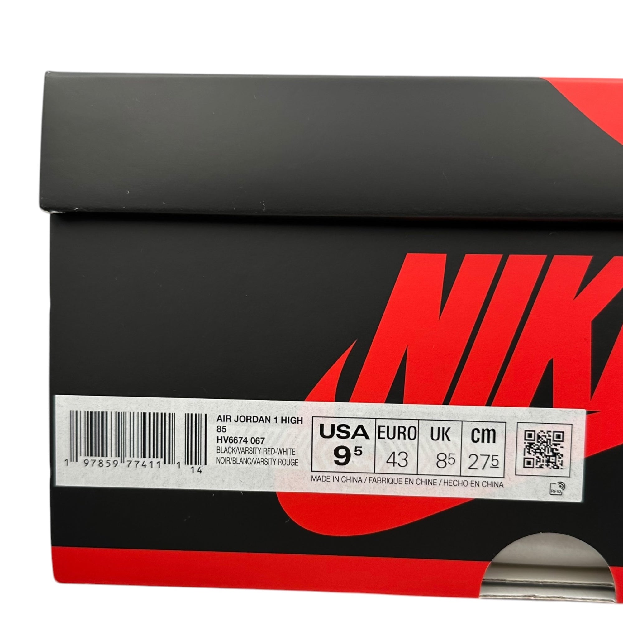 NIKE(ナイキ) Air Jordan 1 High 85 "Bred" (2025) エアジョーダン 1 ハイ ブレッド HV6674-067 27.5cm ブラック×レッド ハイカット スニーカー