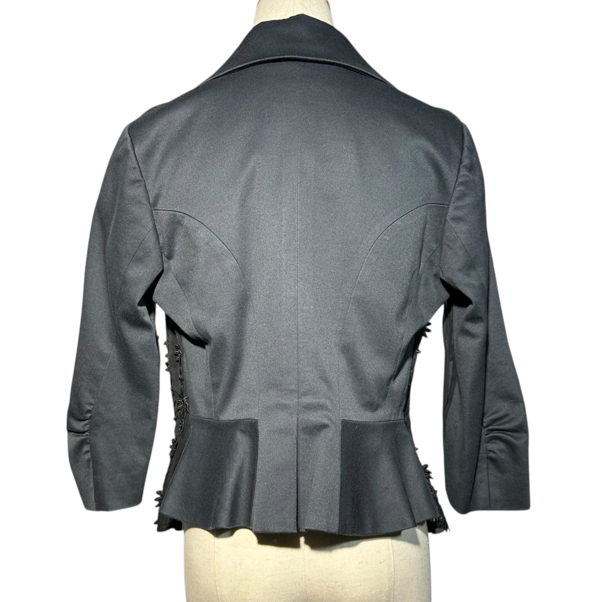 COMME des GARCONS(コムデギャルソン) Lace-embellished round collar hook button jacket レース装飾 丸襟 フックボタン ジャケット 2000年代品 S ブラック