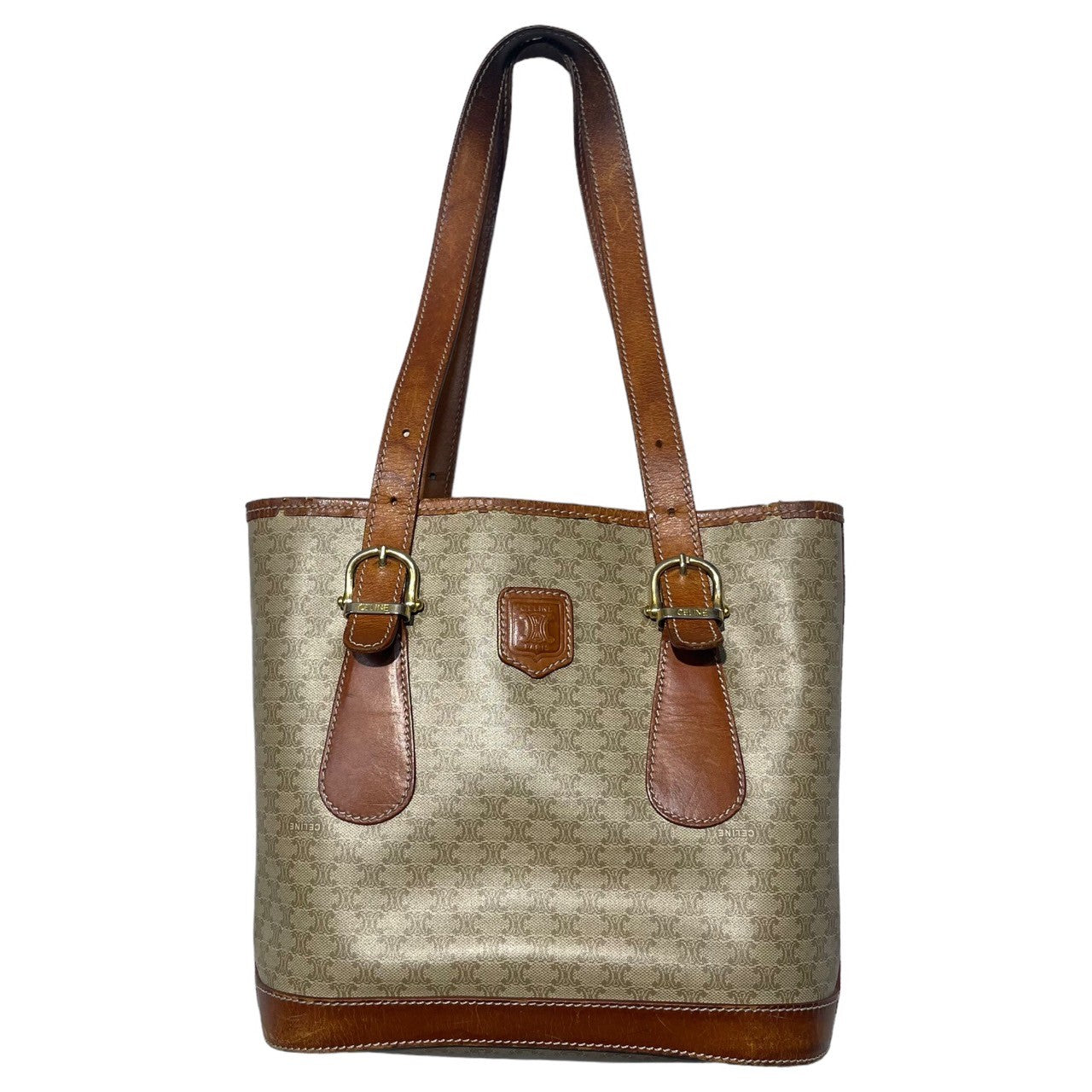 CELINE(セリーヌ) macadam pattern handbag マカダム 柄 ハンド バッグ DM97 ベージュ×ブラウン OLD ヴィンテージ ミニ トート