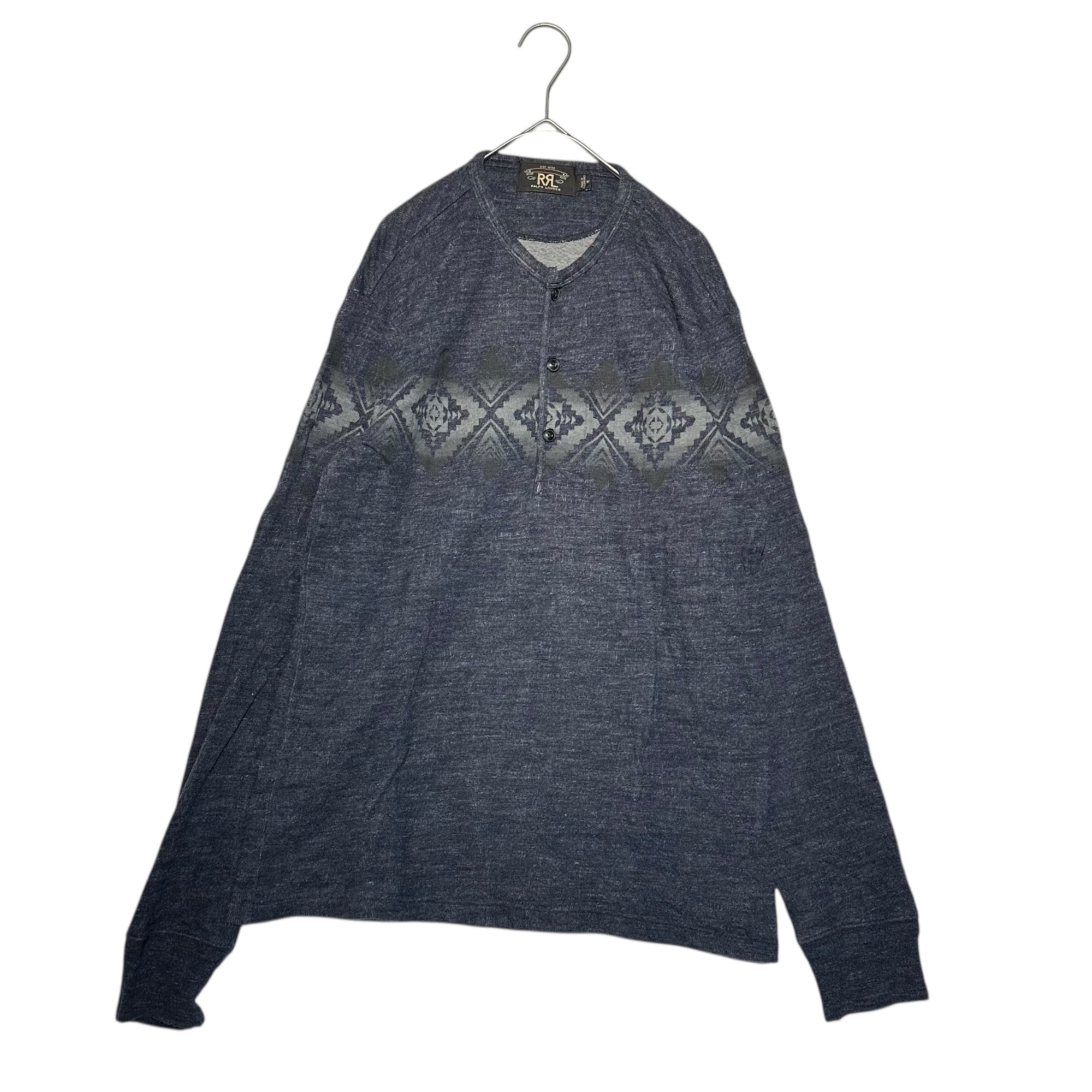 RRL(ダブルアールエル) Chimayo print Henley neck knit shirt チマヨ柄 ヘンリーネック ニットソー カットソー M ネイビー