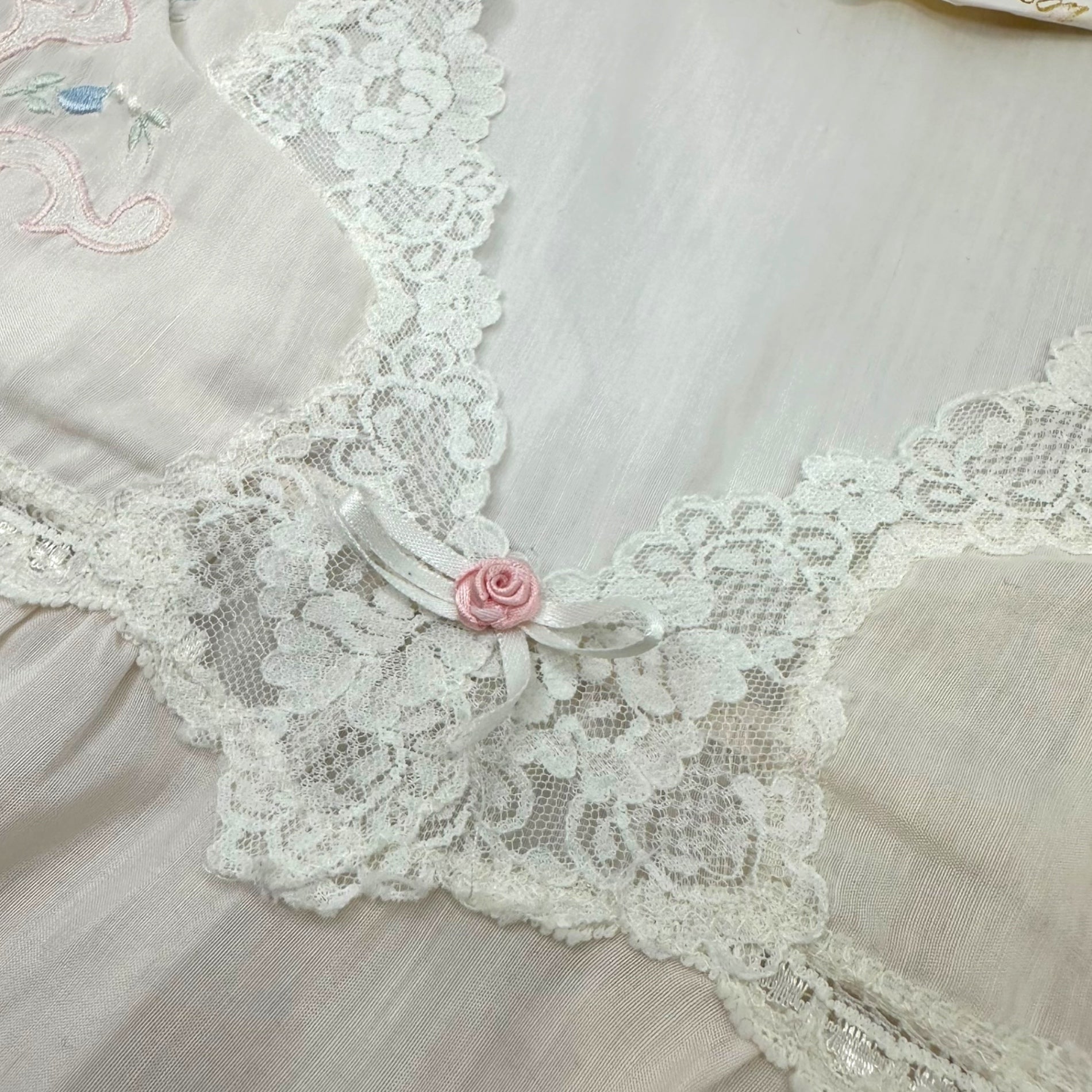 VINTAGE(ヴィンテージ) 70's nighty negligee onepiece dress with lace and embroidery 刺繍とレースの半袖ナイティドレス M~L程度 ピンク