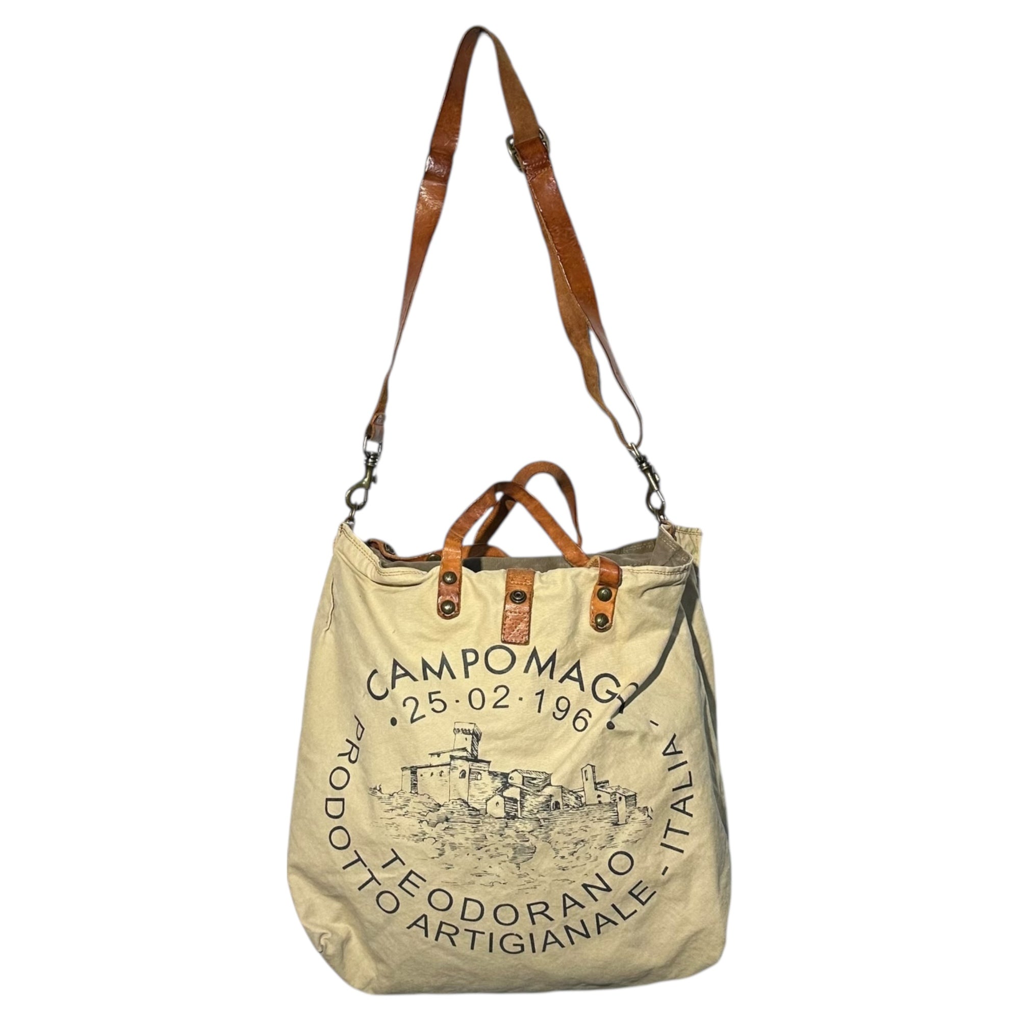 CAMPOMAGGI(カンポマッジ) 2WAYキャンバスショルダーバッグ ベージュ×ブラウン
