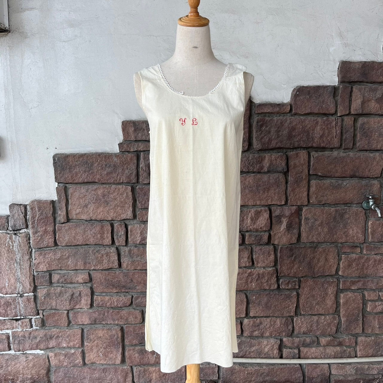Euro Vintage(ヨーロッパヴィンテージ) Drawing_10'~20's french cotton camisole dress/フレンチコットンキャミソールワンピース 表記なし(Mサイズ程度) ベージュ