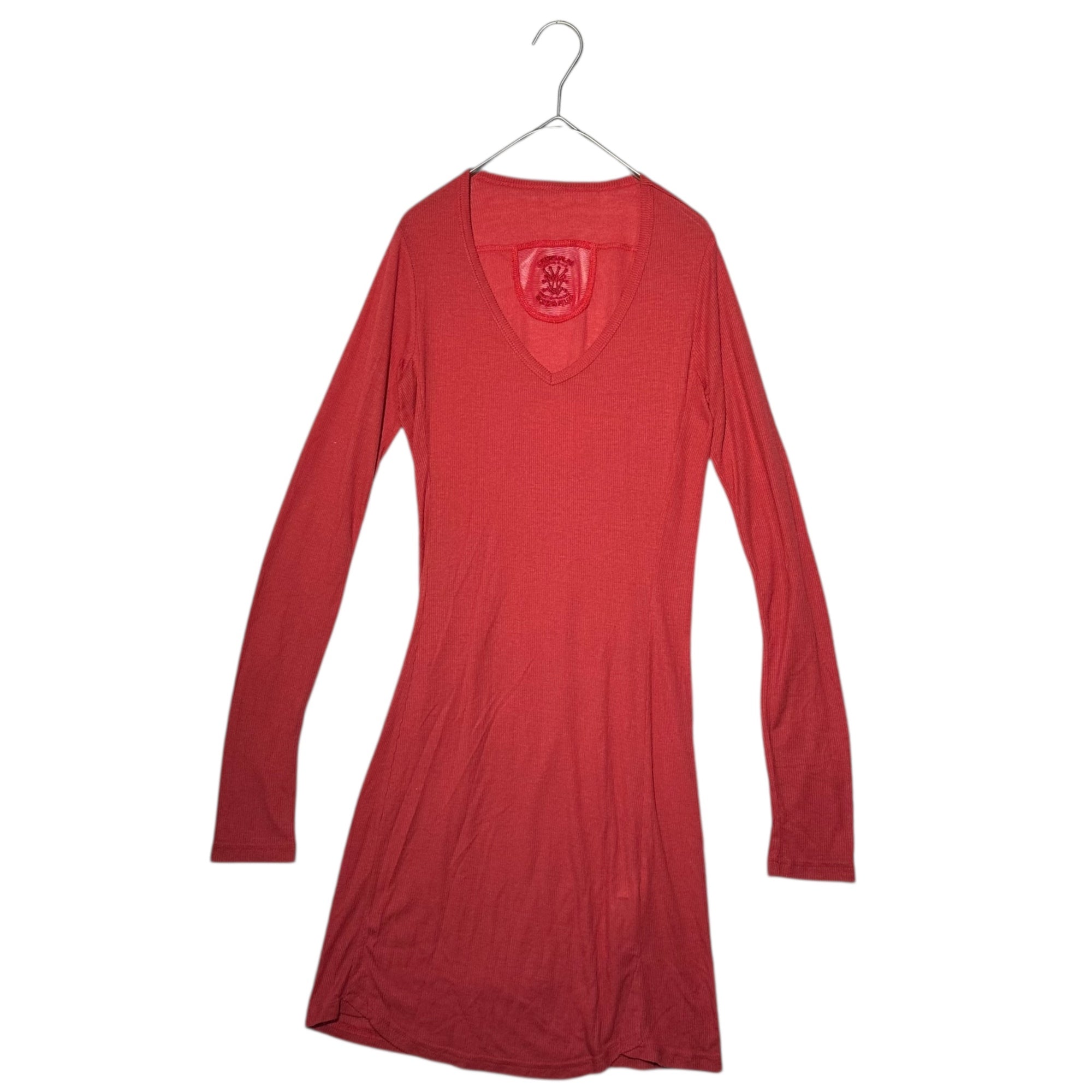 MARITHE FRANCOIS GIRBAUD(マリテフランソワジルボー) 00's V-neck Mesh Logo L/S T-Shirt Vネック メッシュ ロゴ ロング 長袖 カットソー F7-9628 S レッド Y2K