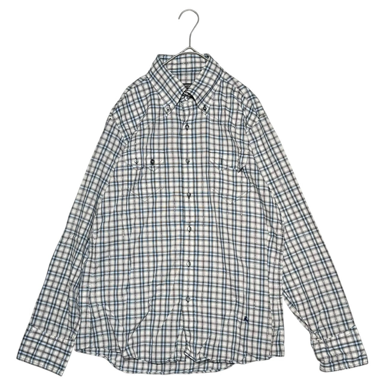 BURBERRY BLACK LABEL(バーバリーブラックレーベル) Tartan Check Horse Logo Embroidered Western Shirt タータンチェック ホース ロゴ 刺繍 長袖 ウエスタン シャツ BMW89-406-23 3 グレー×スカイブルー