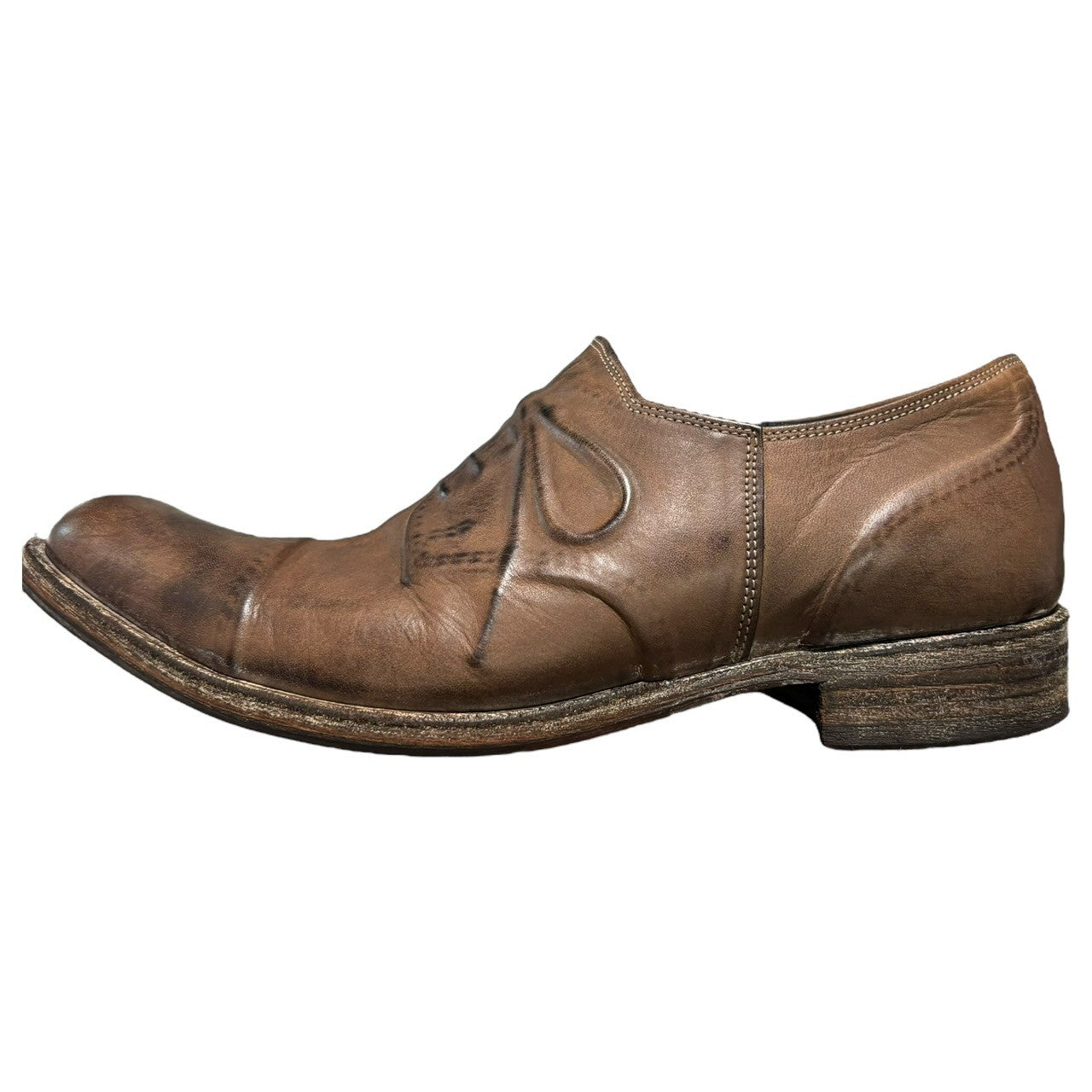 MIHARA YASUHIRO(ミハラヤスヒロ) 00's Broiled side zip leather shoes 炙り出し サイドジップ レザー シューズ 26cm ブラウン ARCHIVE