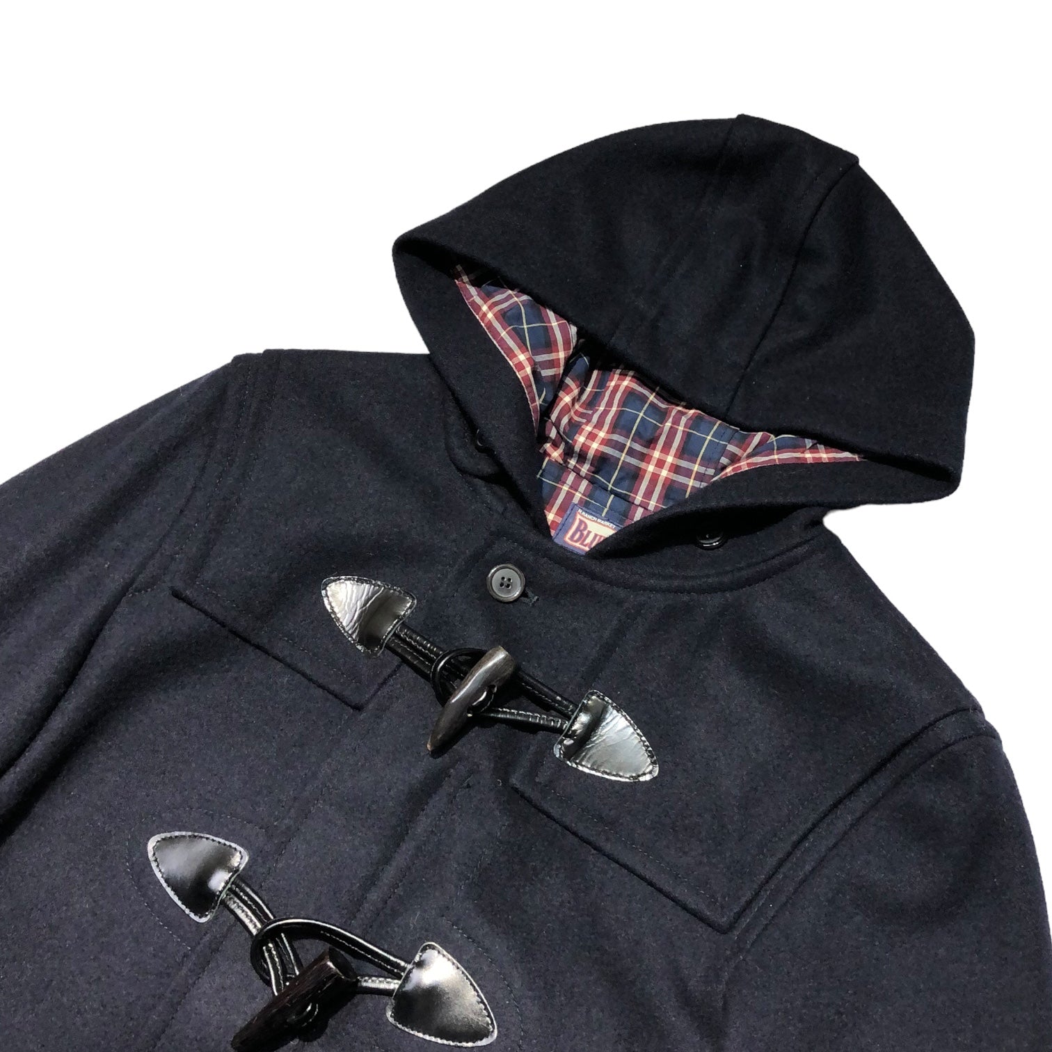 BLUE BLUE(ブルーブルー) 蛍光テープ メルトン ダッフル コート チェック 700041-412 1(S程度) ネイビー JK1448