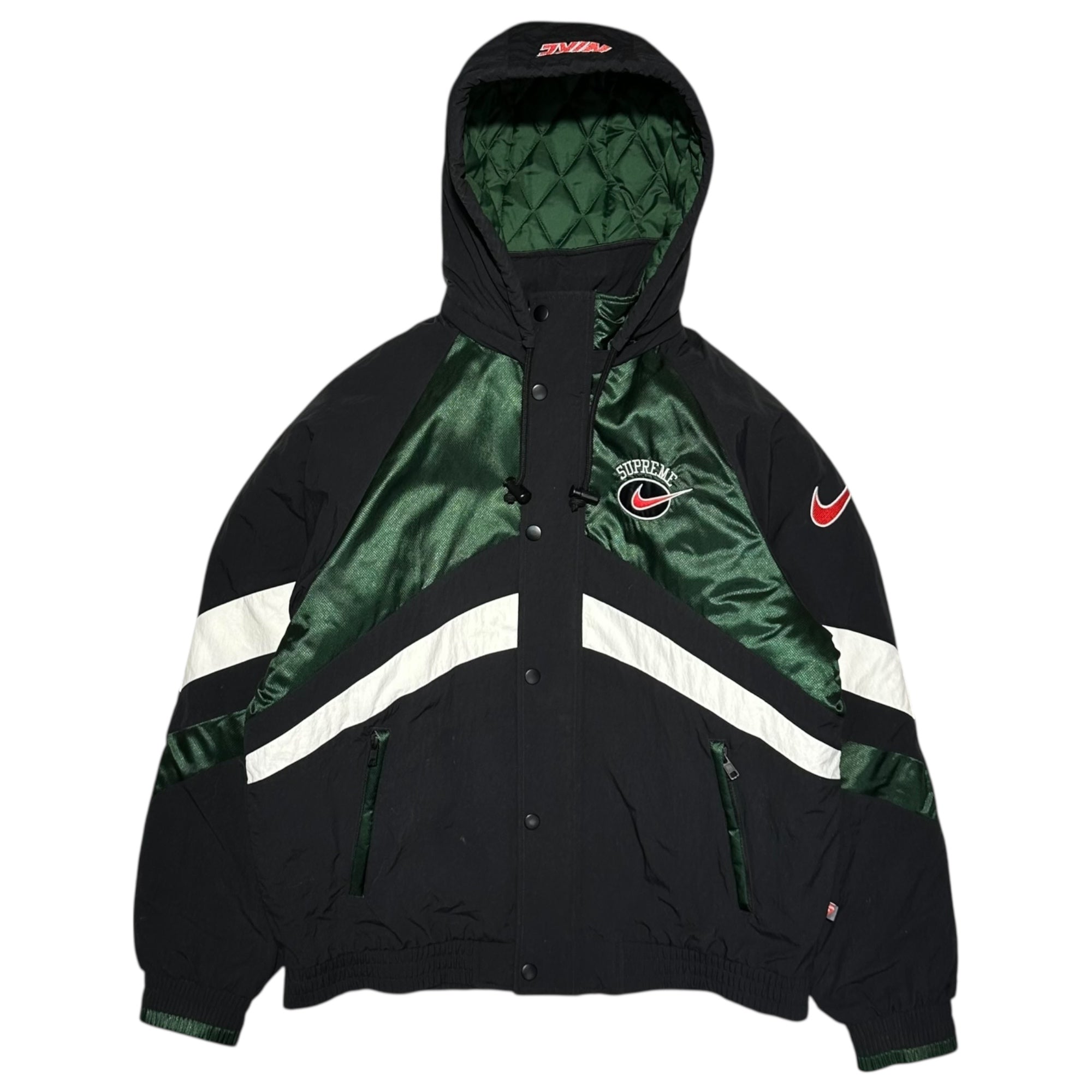 SUPREME×NIKE(シュプリーム×ナイキ) 19SS Hooded Sport Jacket フーデット ロゴ ナイロン 中綿 ジャケット CD6074-010 S ブラック コラボ