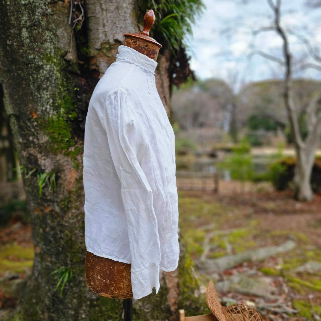 Euro vintage(ヨーロッパヴィンテージ) 30's~ Beams_standcollar lace blouse スタンドカラーレース付きブラウス 表記無し(M程度) ホワイト