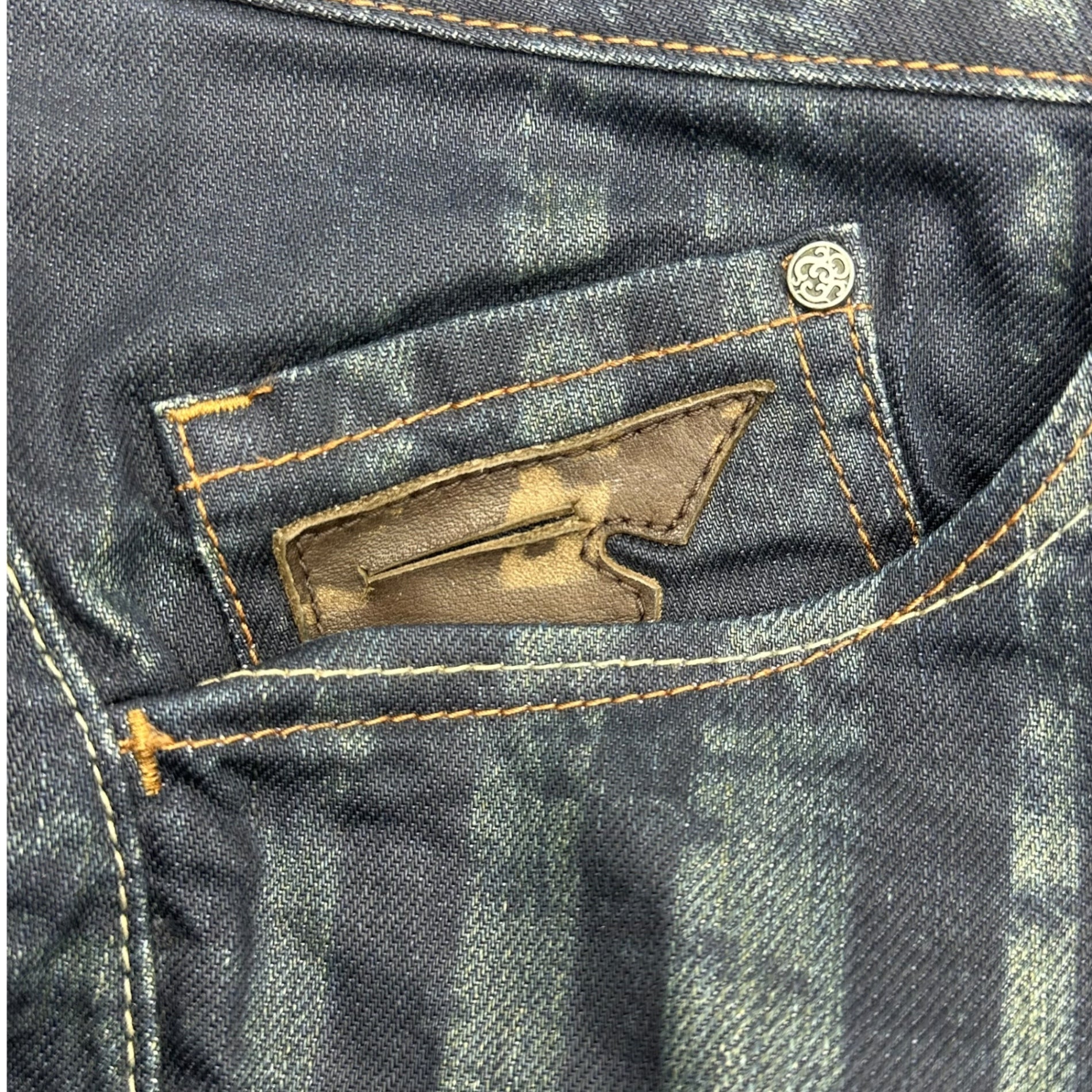 MARITHE FRANCOIS GIRBAUD(マリテフランソワジルボー) 00's Striped Washed Printed Straight Denim Pants ストライプ ウォッシュ加工 プリント ストレート デニム パンツ M7-1789 M インディゴ Y2K アーカイブ