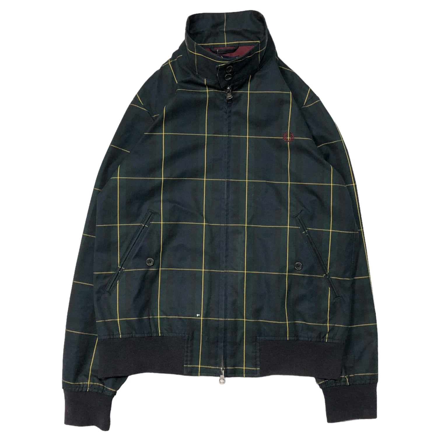 FRED PERRY(フレッドペリー) Harrington jacket ハリントン ジャケット F2472 S グリーン×ネイビー ウォーター リペレント スイングトップ ジャケット チェック