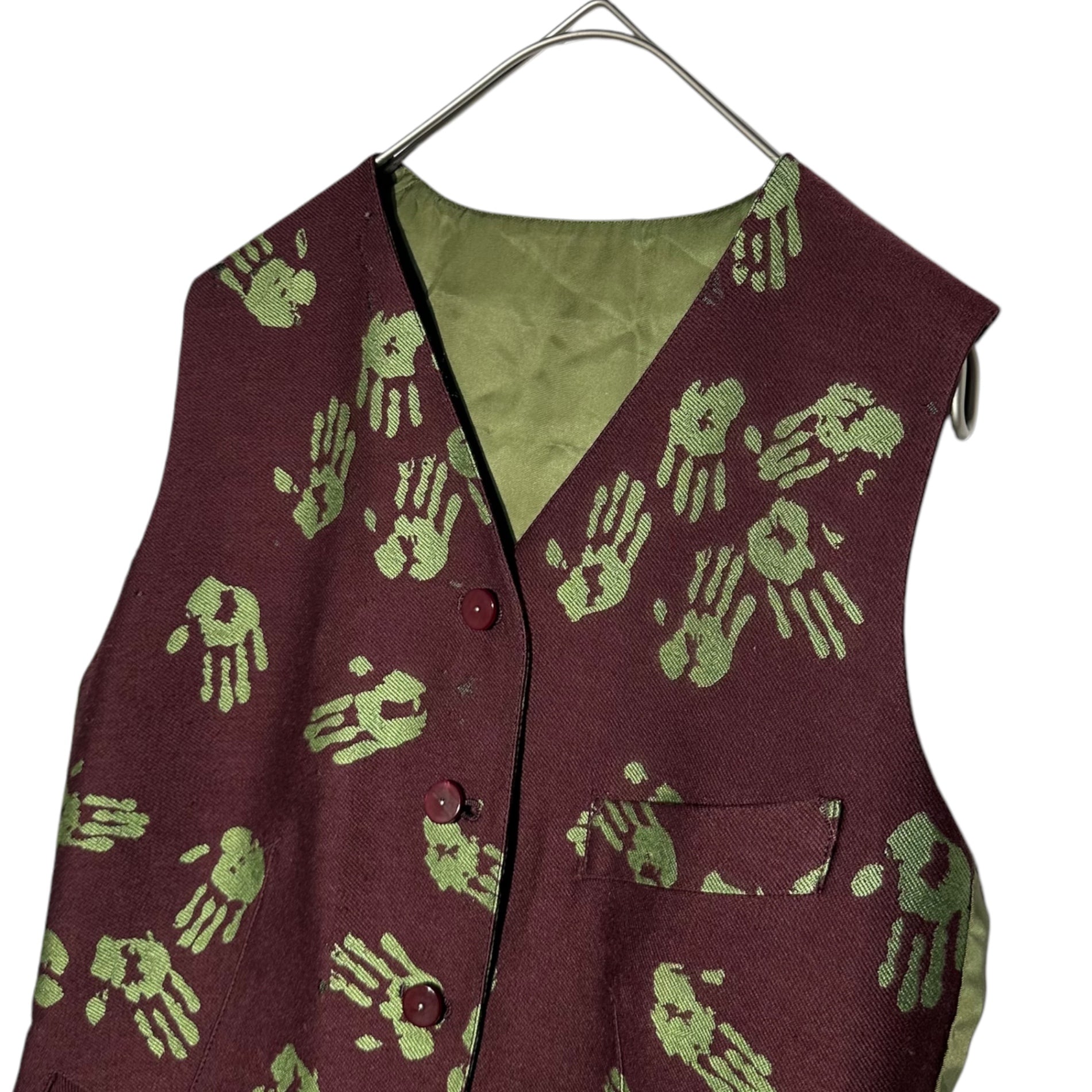 Jean Paul GAULTIER FEMME(ジャンポールゴルチエファム) 90~00's Archive Handprint Print Vest Gilet 90~00's アーカイブ 手形 プリント ベスト ジレ 40(レディースM~L程度、メンズS程度) パープル×グリーン