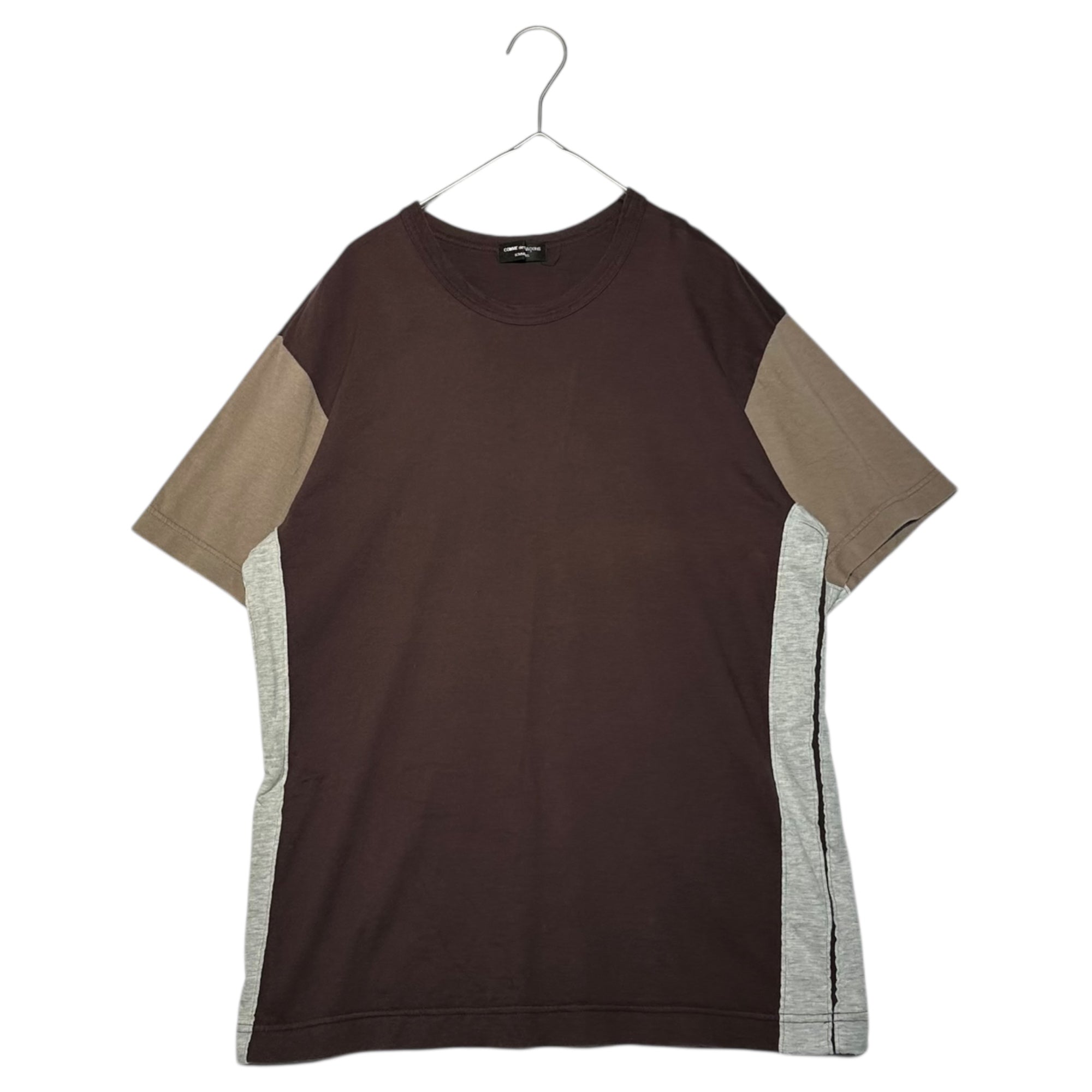 COMME des GARCONS HOMME PLUS(コムデギャルソンオムプリュス) 02SS Fluorescent season cut crew-neck T-shirt 蛍光期 切替 クルーネック Tシャツ PE-T040 FREE ブラウン×グレー AD2001